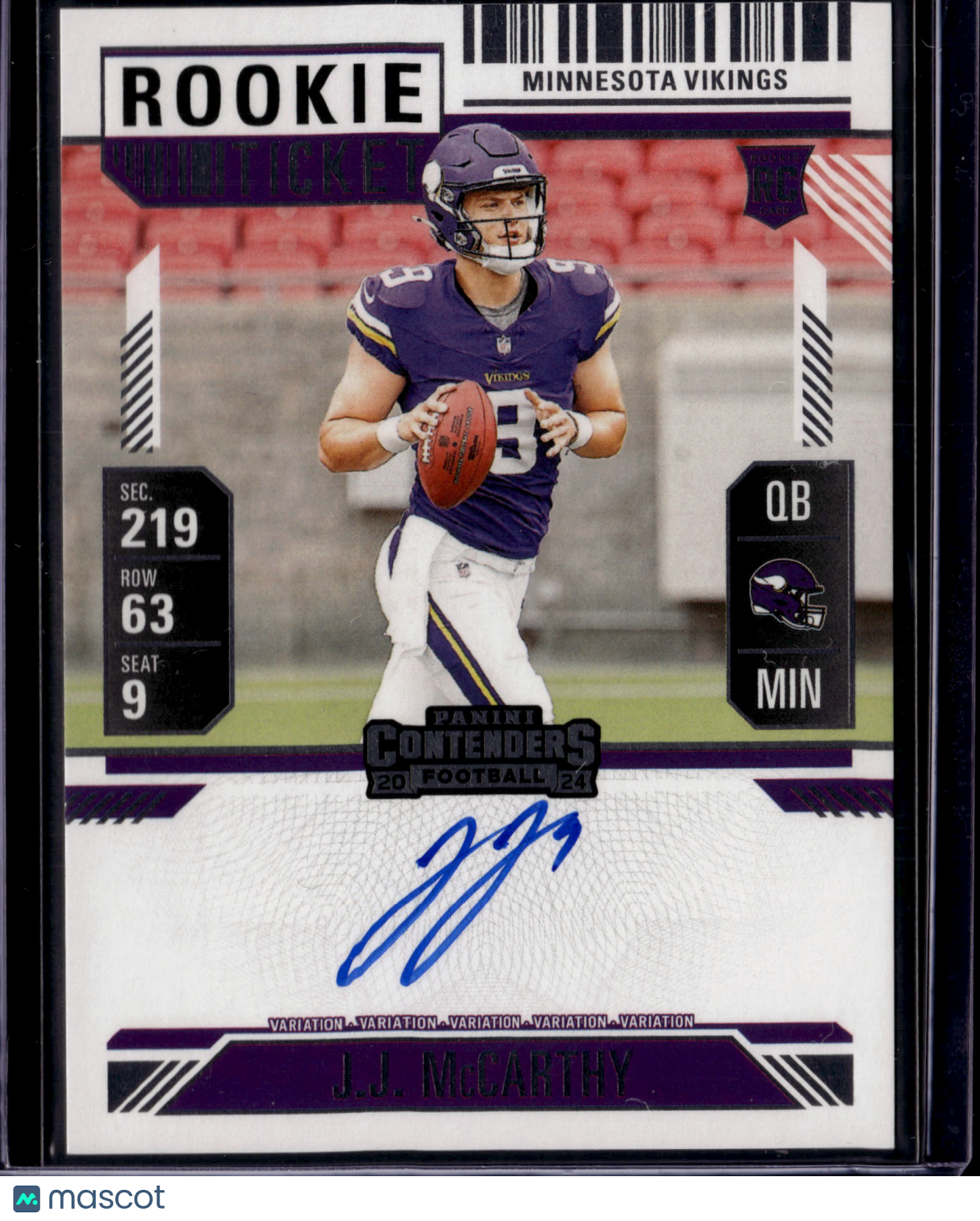 2025 Panini Contenders Football Rookie Ticket J.J. McCarthy #101 Autograph RC