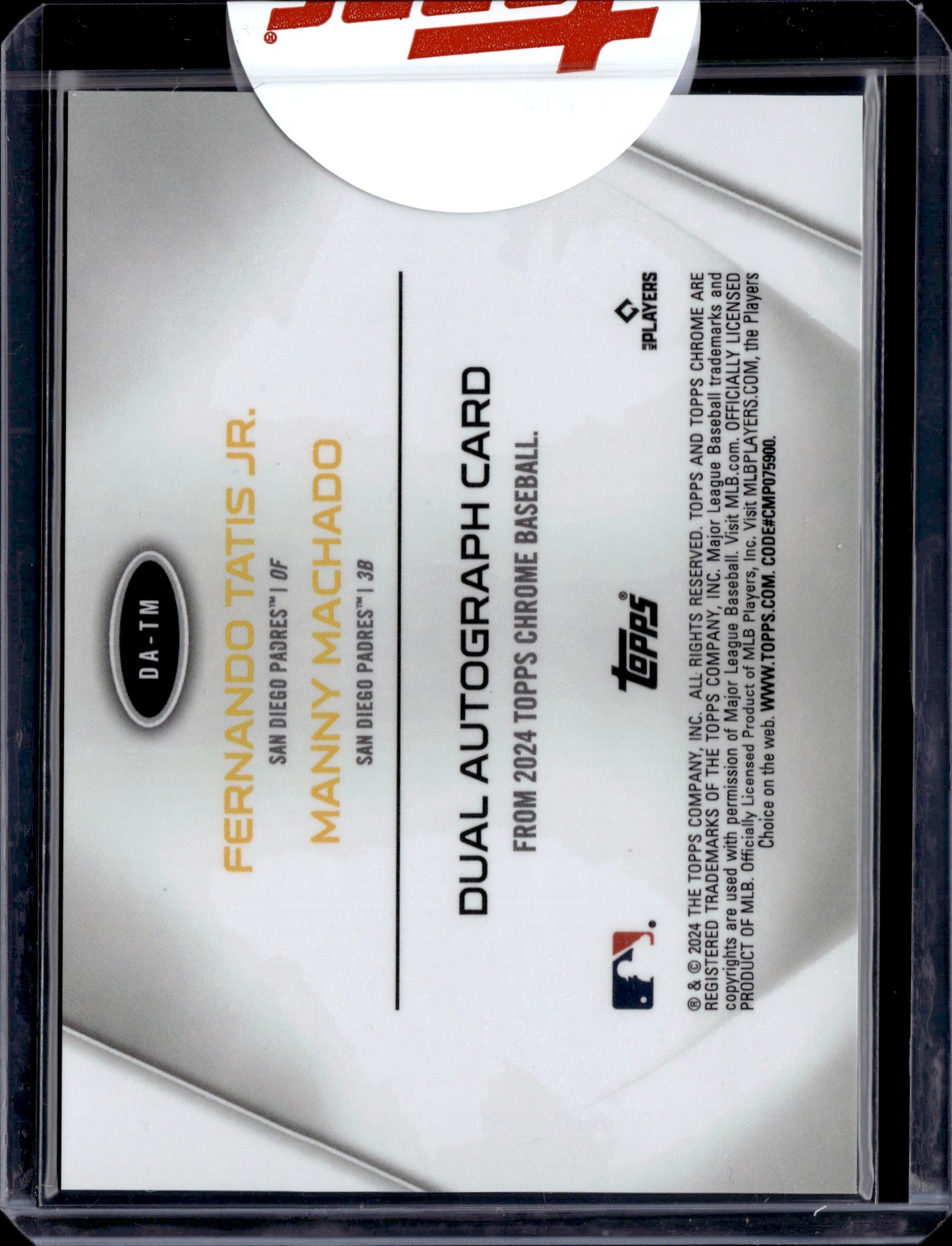 2024 Topps Chrome Fernando Tatis Jr. Manny Machado #DA-TM Dual Autograph /25