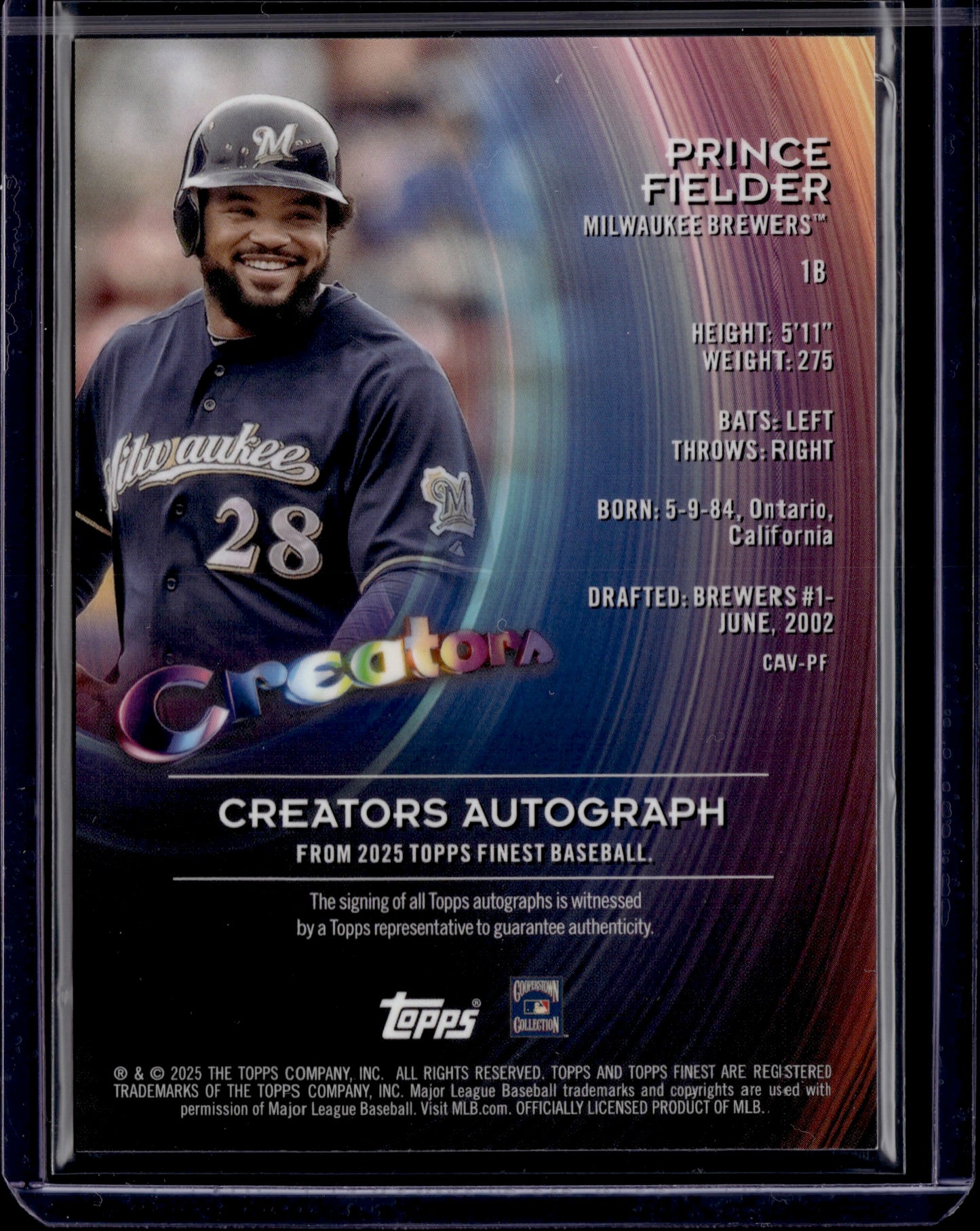 2025 Topps Finest Creators Prince Fielder #CAV-PF Autograph /99