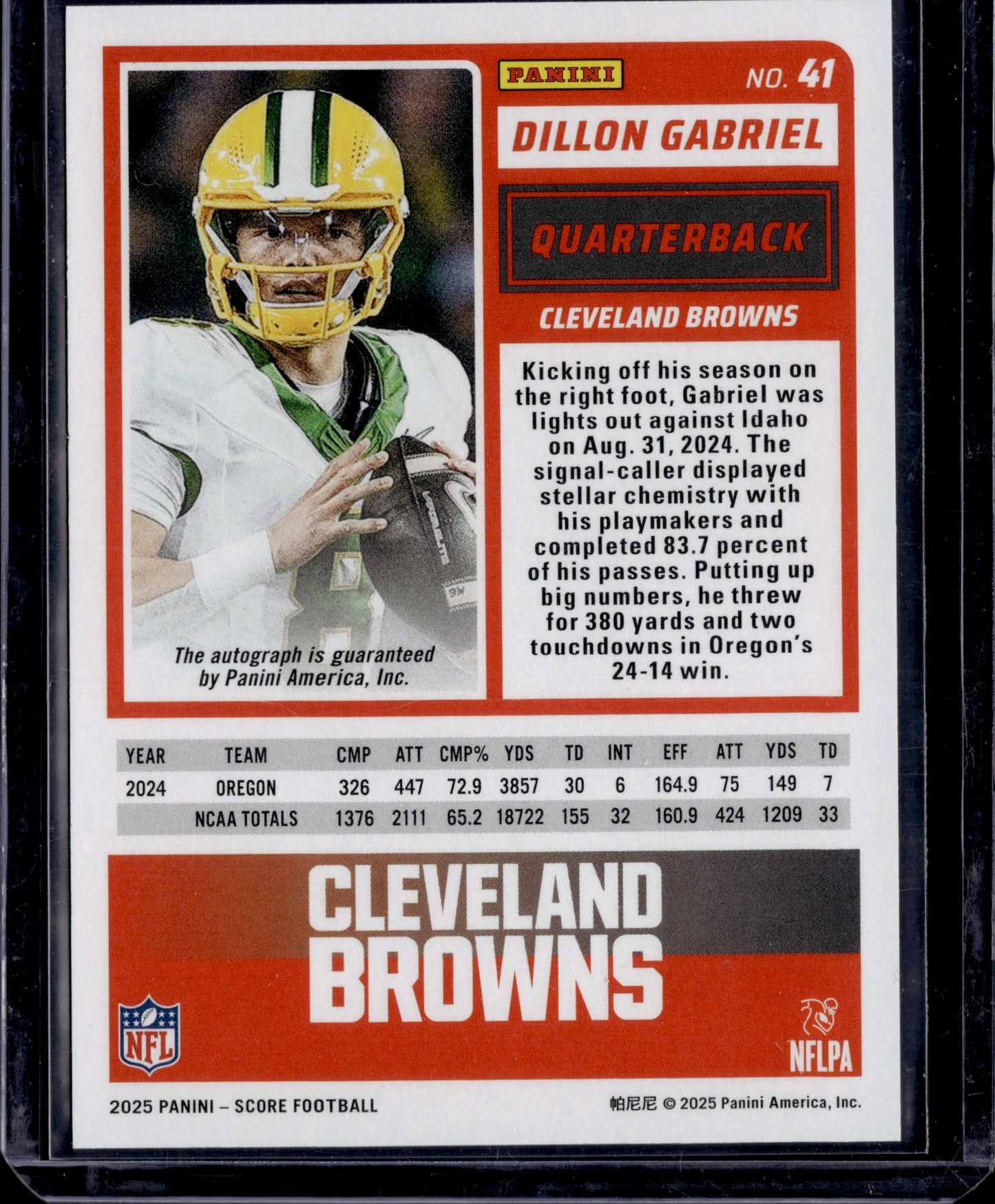 2025 Panini Score Rookie Dillon Gabriel Auto #41 RC