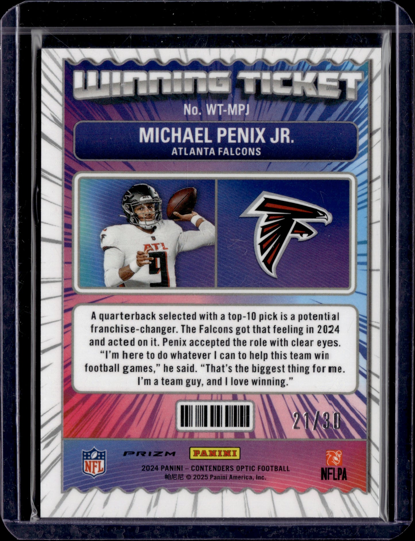 2025 Panini Contenders Optic Prizm Winning Ticket Michael Penix Jr. /30 RC