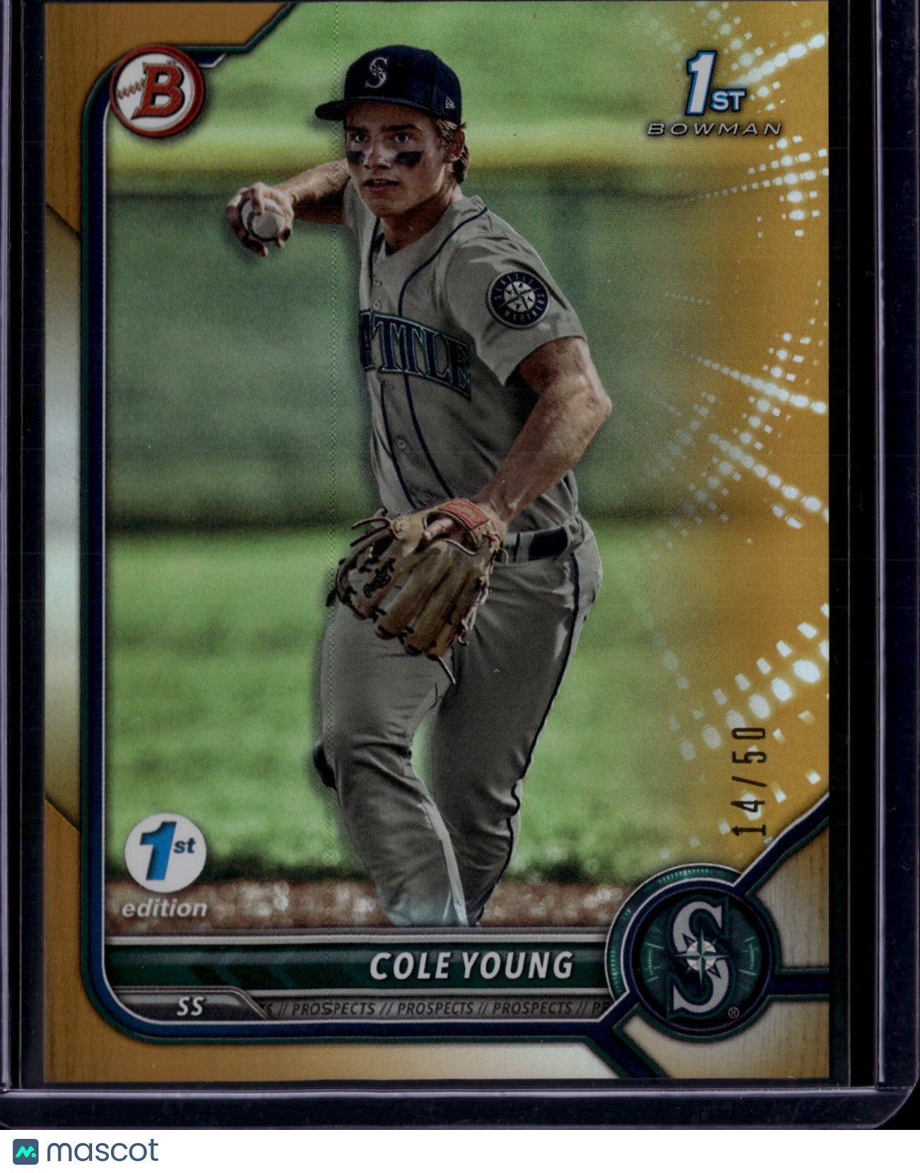 2022 Topps Bowman Draft 1st Edition Cole Young #BD-112 Gold Foil 14/50