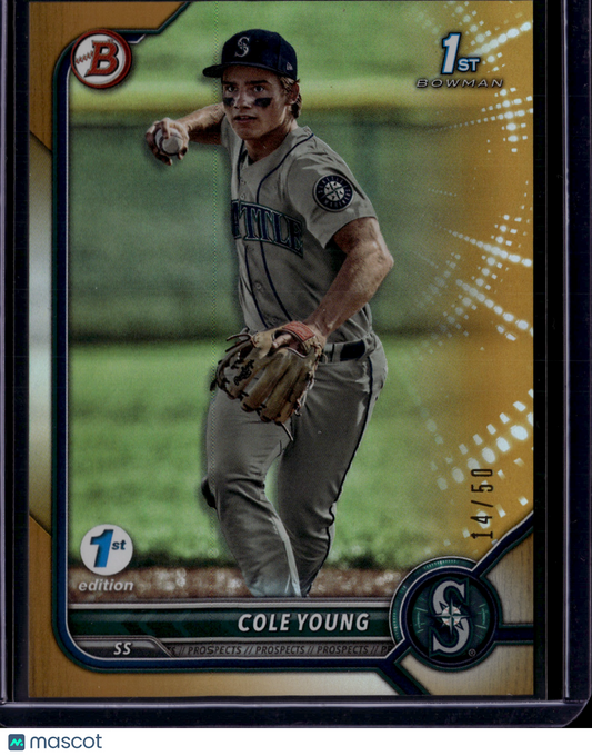 2022 Topps Bowman Draft 1st Edition Cole Young #BD-112 Gold Foil 14/50