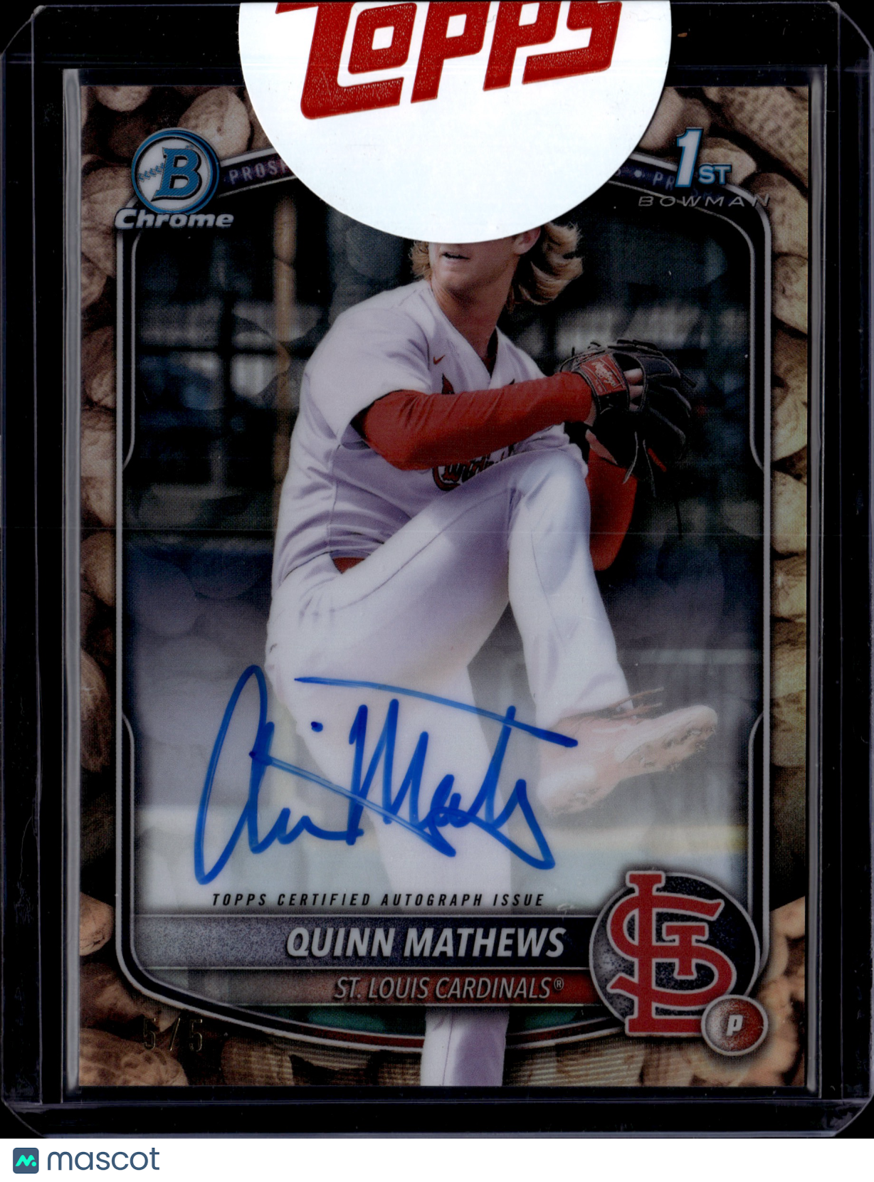 2025 Topps Bowman Chrome Quinn Mathews Snack Pack Peanut Auto /5 SSP #CPA-QM