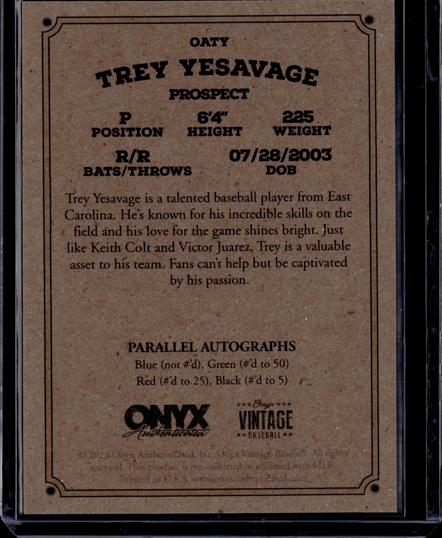 2023 Onyx Vintage Baseball Extended Trey Yesavage #OATY Blue Ink