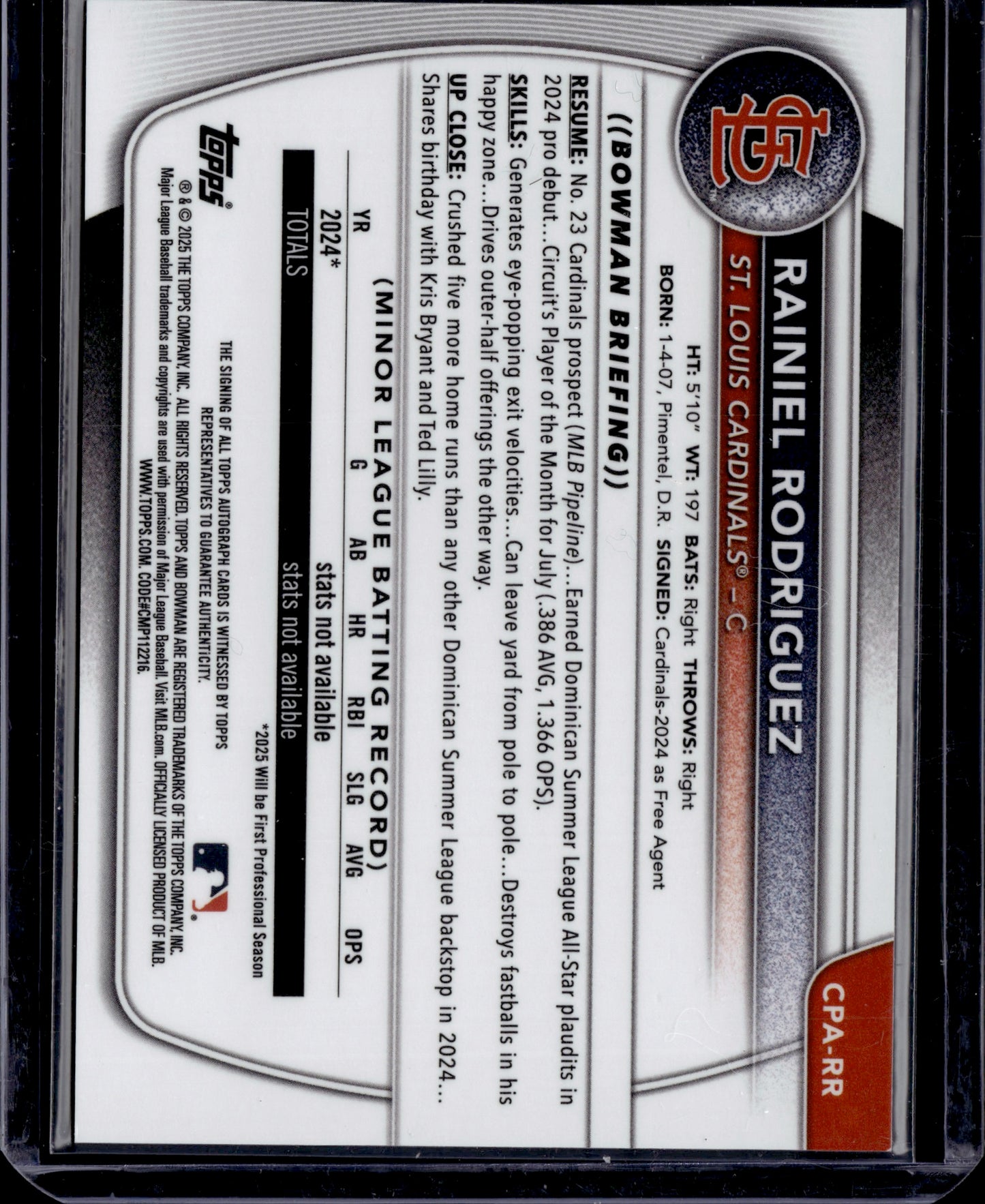 2025 Topps Bowman Chrome Rainiel Rodriguez Auto #CPA-RR