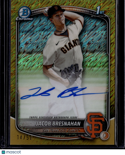 2025 Topps Bowman Chrome Jacob Bresnahan #CPA-JBR Gold Shimmer Auto /50