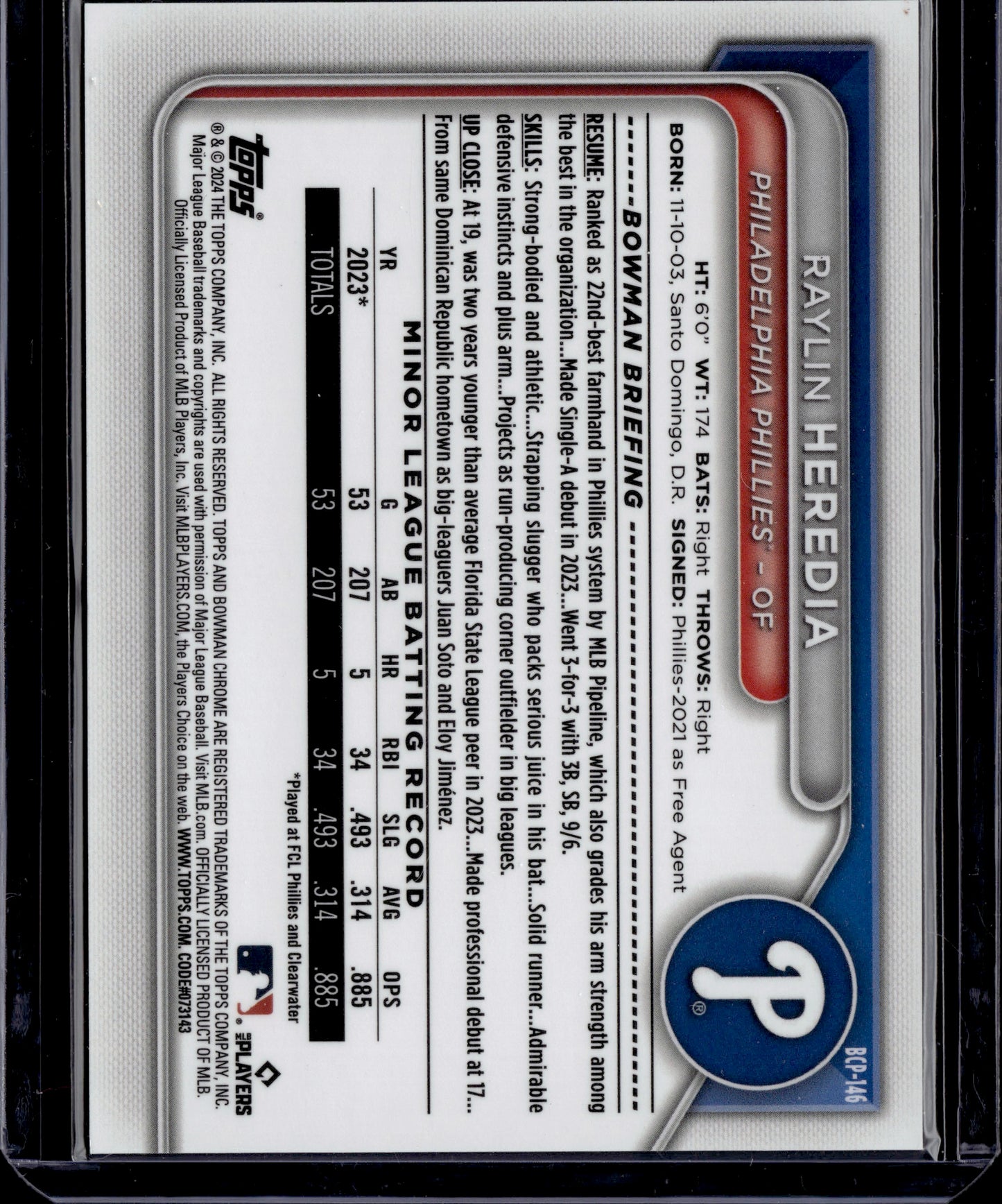 2024 Bowman Chrome Raylin Heredia Black /10