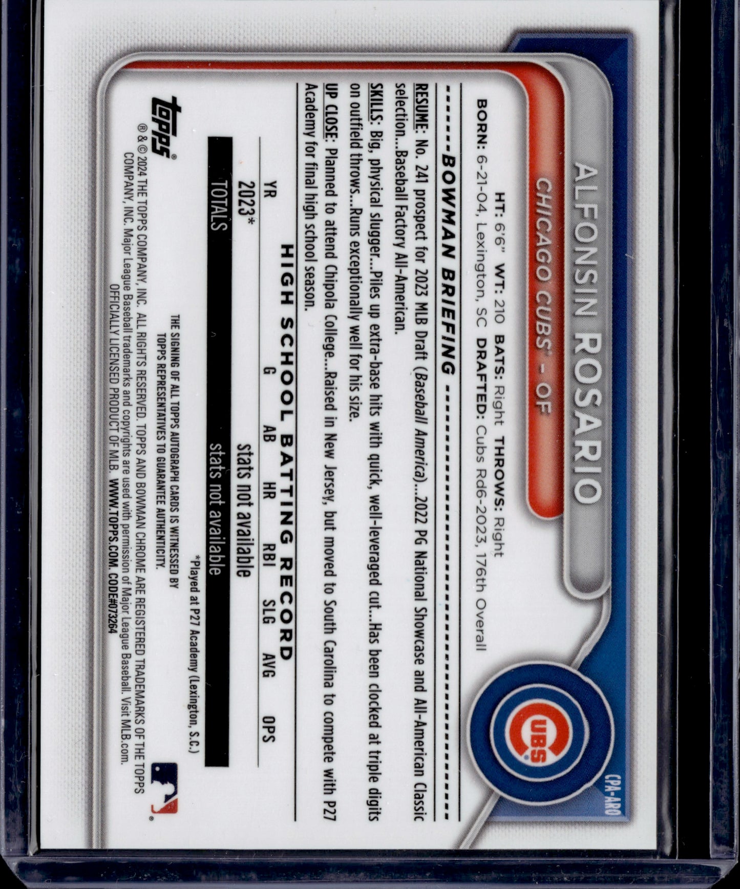 2024 Bowman Chrome Alfonsin Rosario #CPA-AR Gold Refractor Auto /50