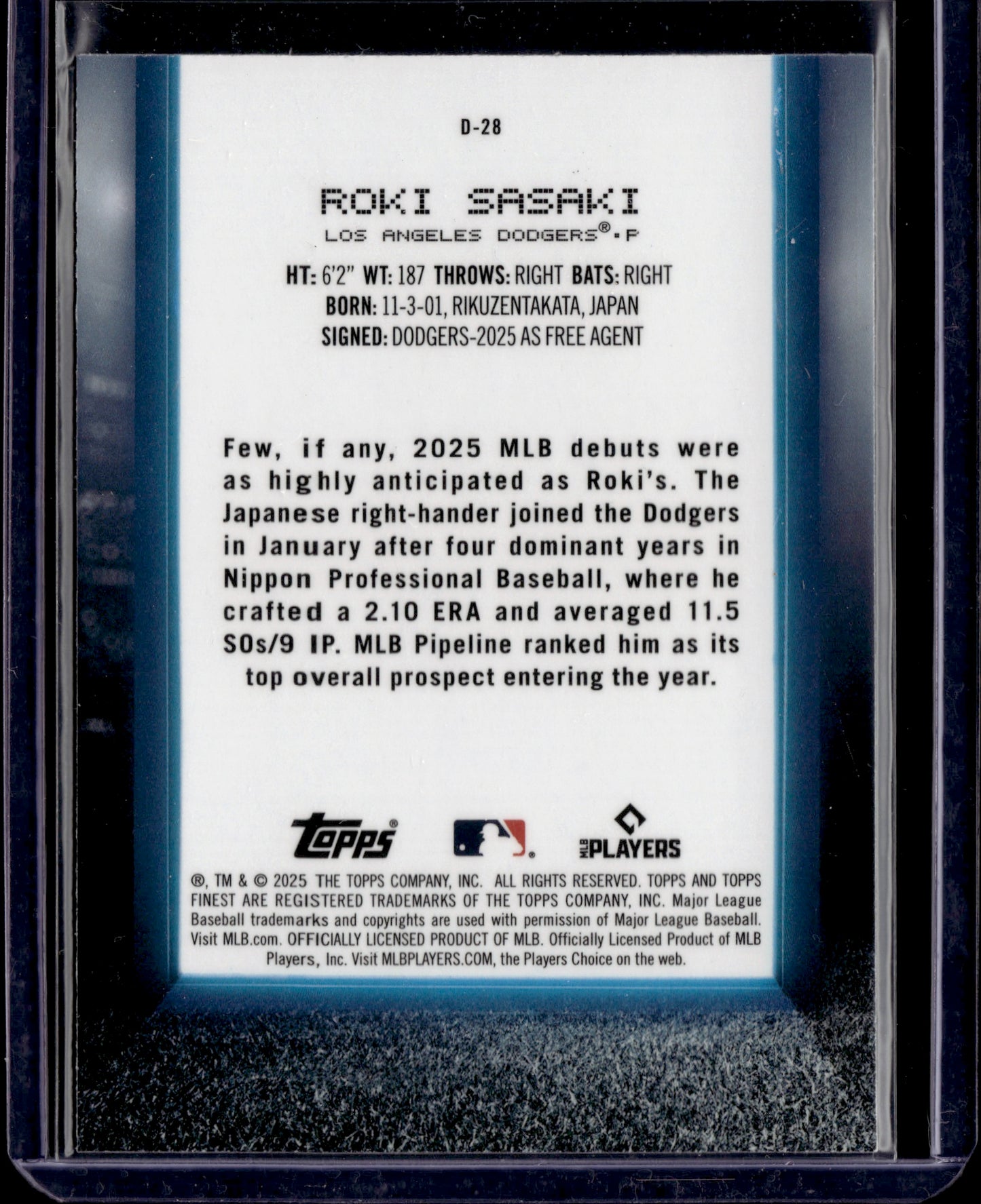 2025 Topps Finest Roki Sasaki #D-28 RC /150