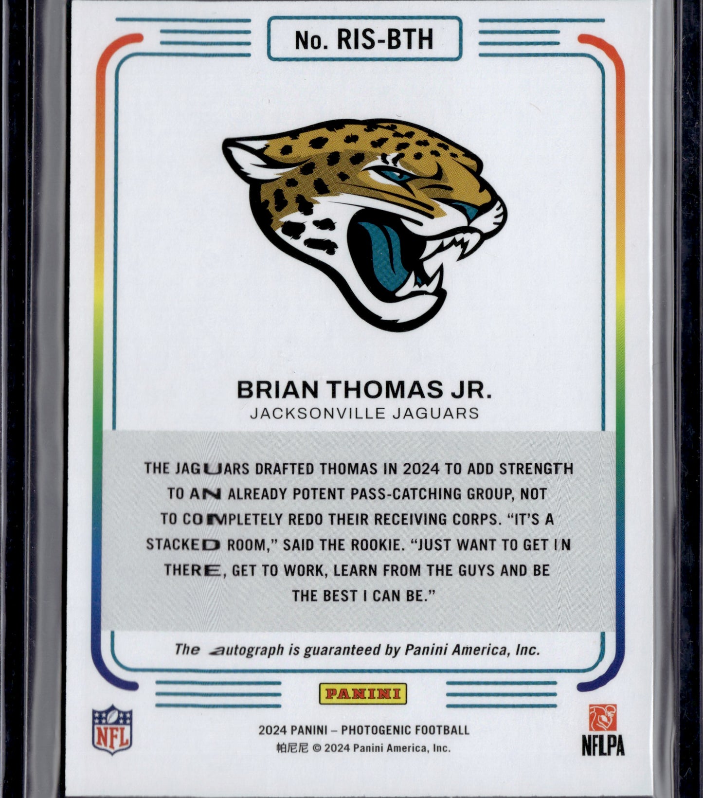 2024 Panini Photogenic Instants Brian Thomas Jr. Auto #RIS-BTH RC