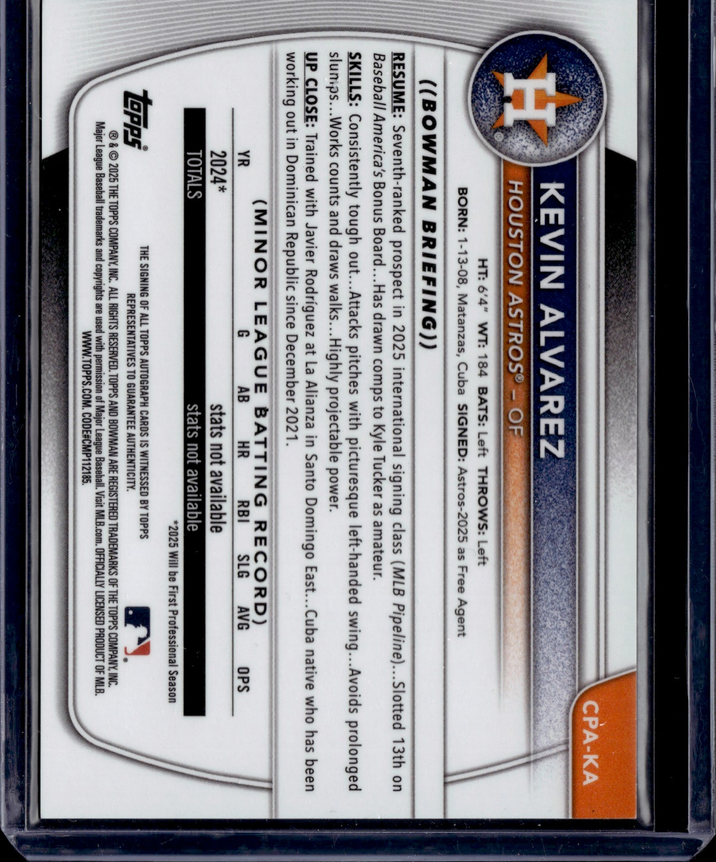 2025 Bowman Chrome Kevin Alvarez #CPA-KA Gold Shimmer Auto /50