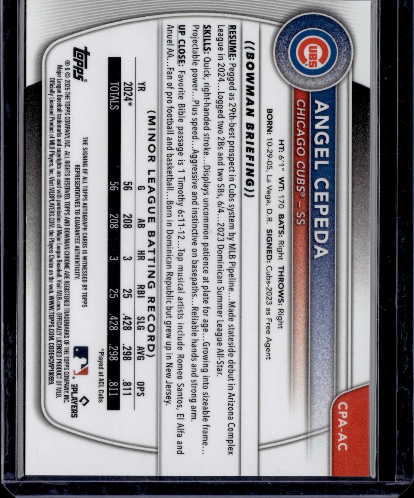 2025 Bowman Chrome Angel Cepeda #CPA-AC Orange Shimmer Auto /25