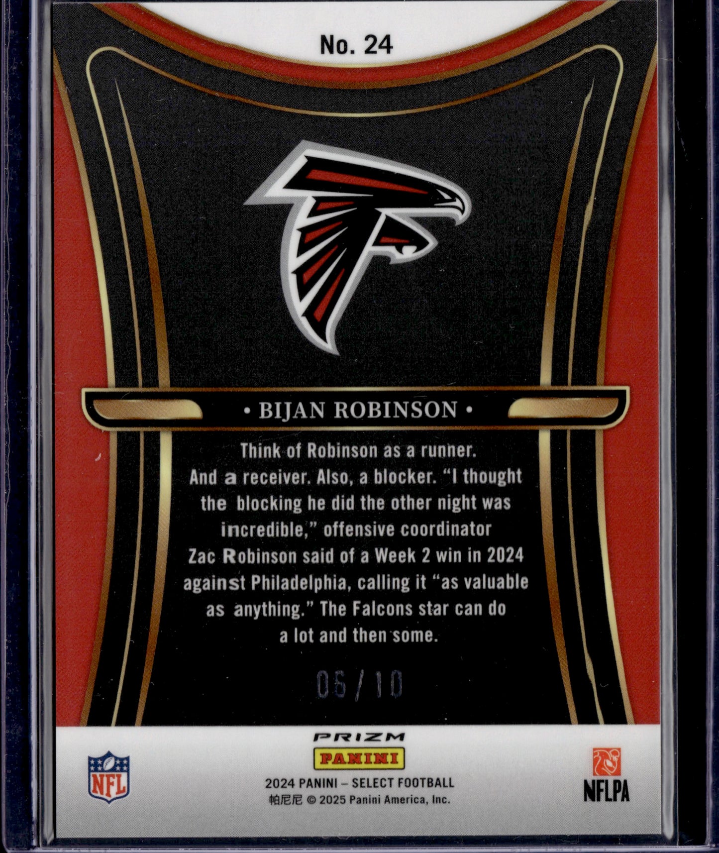 2024 Panini Select Phenomenon Bijan Robinson #24 Gold Prizm /10