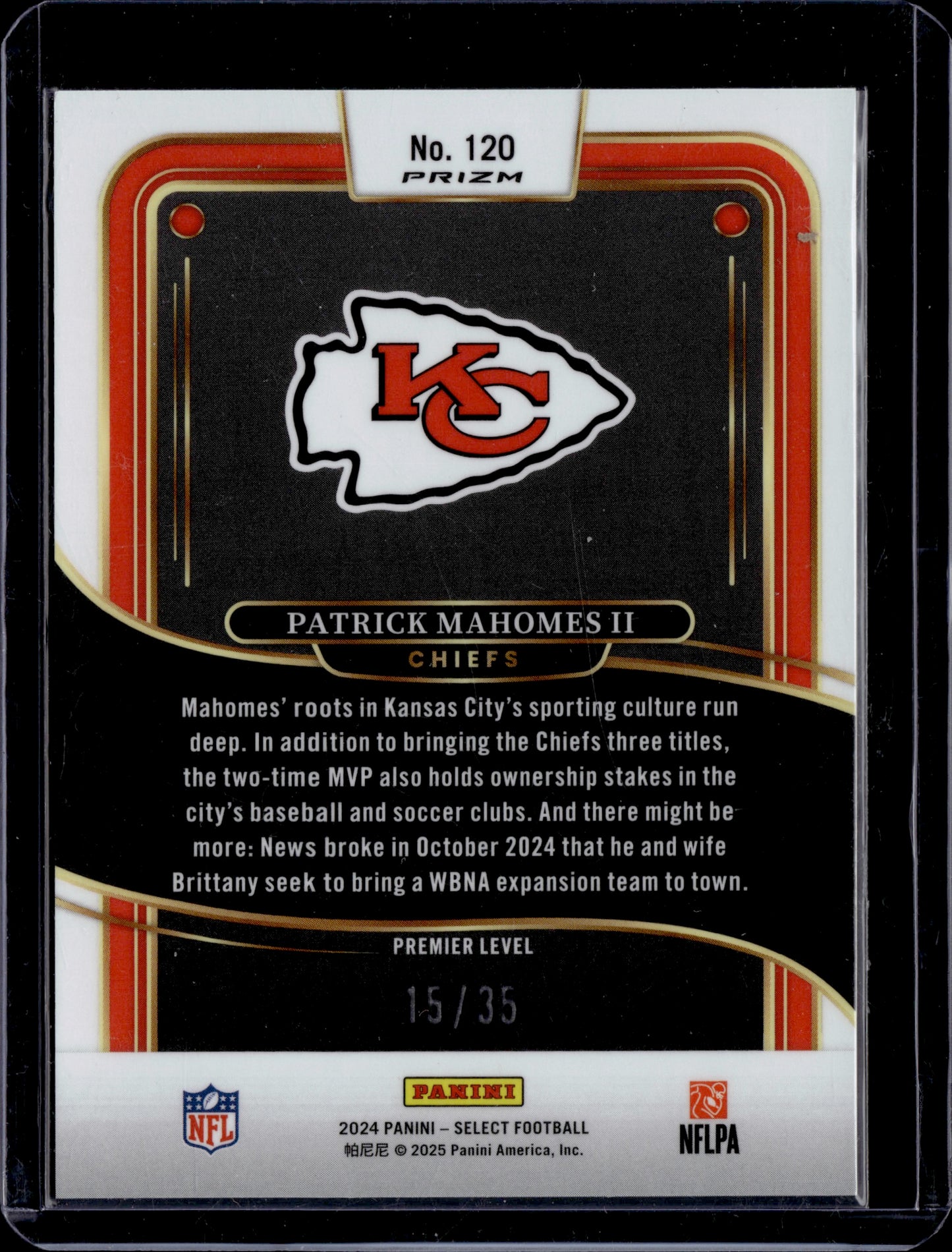 2025 Panini Select Patrick Mahomes II #120 Premier Level /35