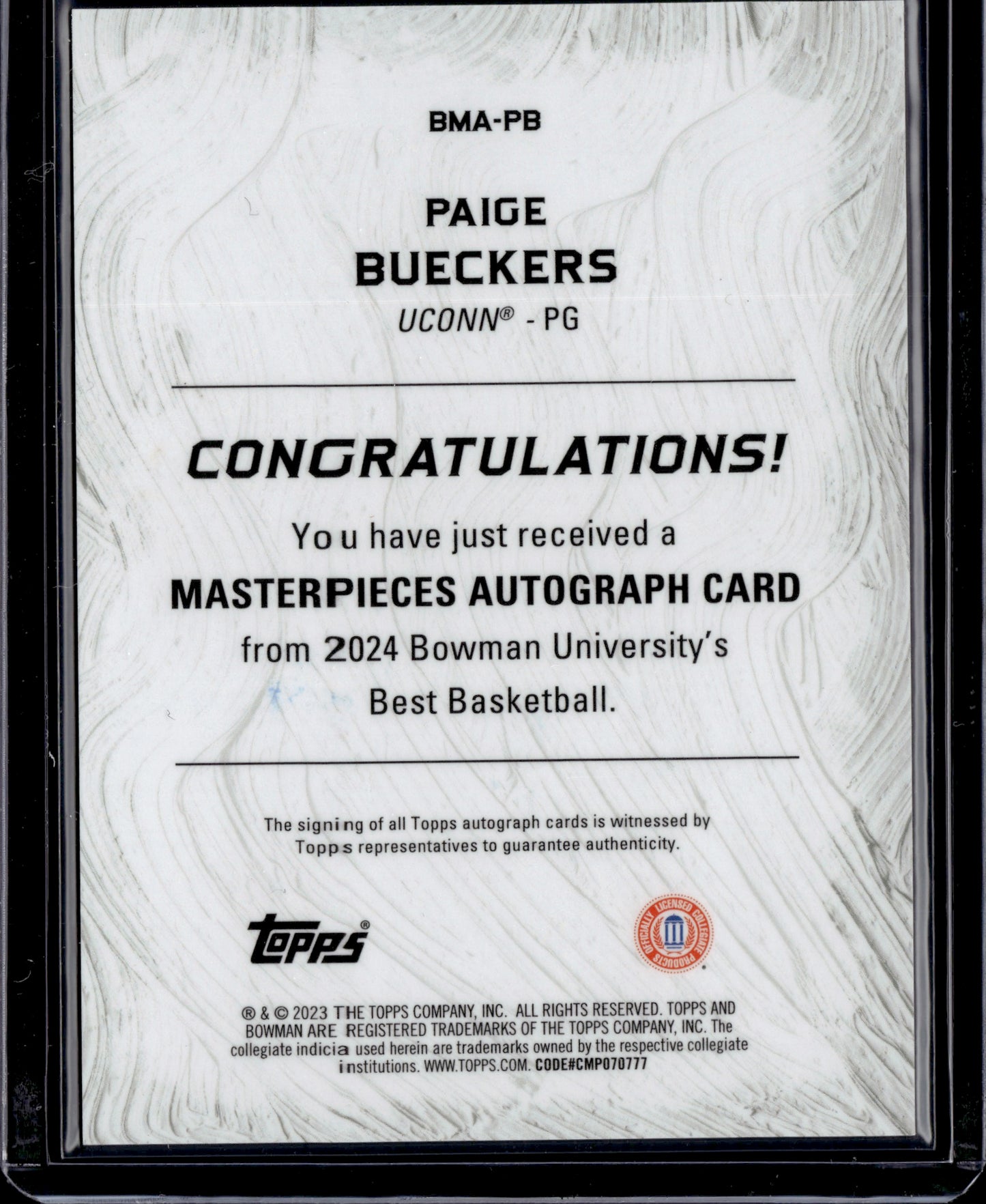2023 Bowman University's Best Basketball Paige Bueckers Auto Gol SP /50 #BMA-PB