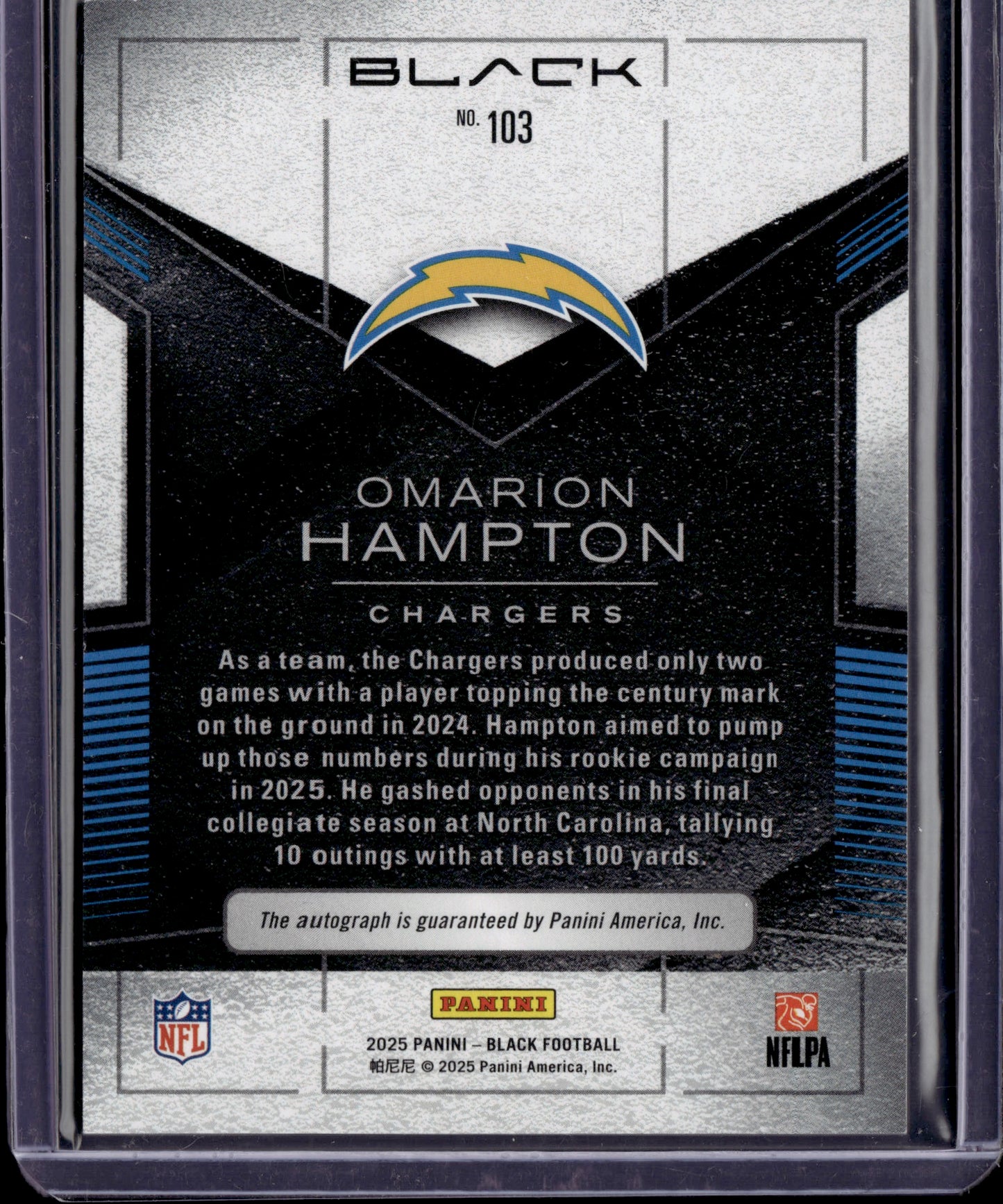 2025 Panini Black Football Omarion Hampton Auto #103 RC /99