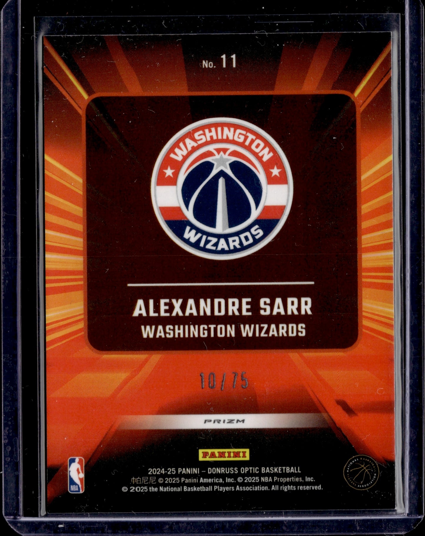 2024-25 Panini Donruss Optic Alexandre Sarr #11 Prizm RC Express Lane /75
