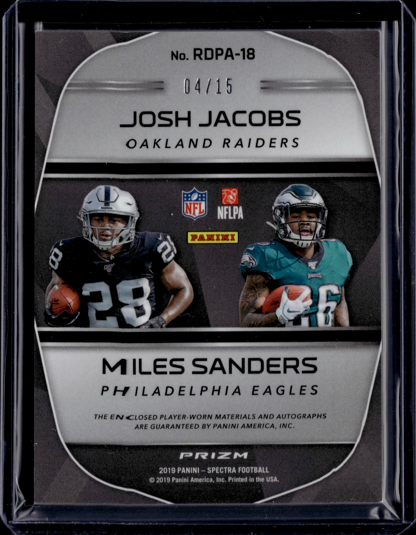 2019 Panini Spectra Football Josh Jacobs Miles Sanders RPA Neon Orange /15 Auto