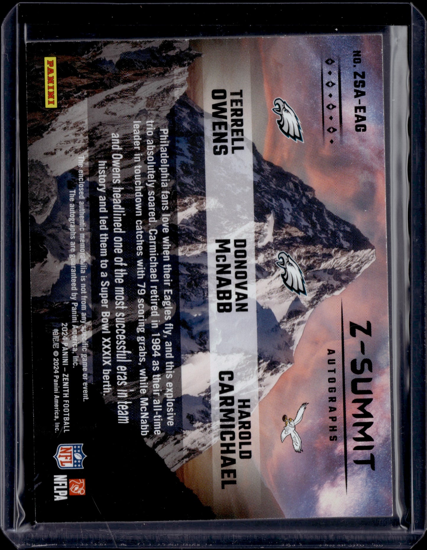 2024 Panini Zenith Z-Summit McNabb/Owens/Carmichael #ZSA-EAG /10 Patch Auto