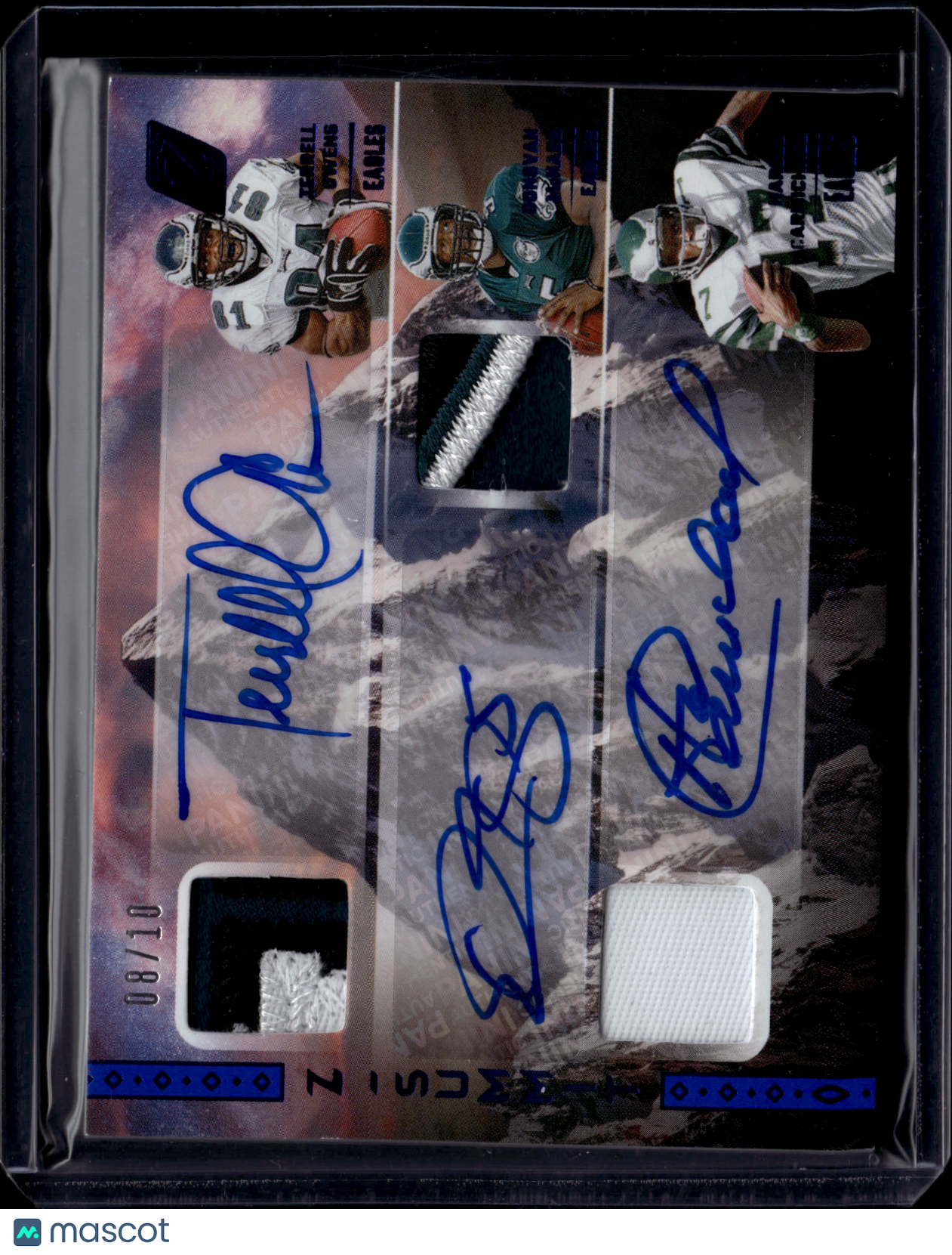 2024 Panini Zenith Z-Summit McNabb/Owens/Carmichael #ZSA-EAG /10 Patch Auto