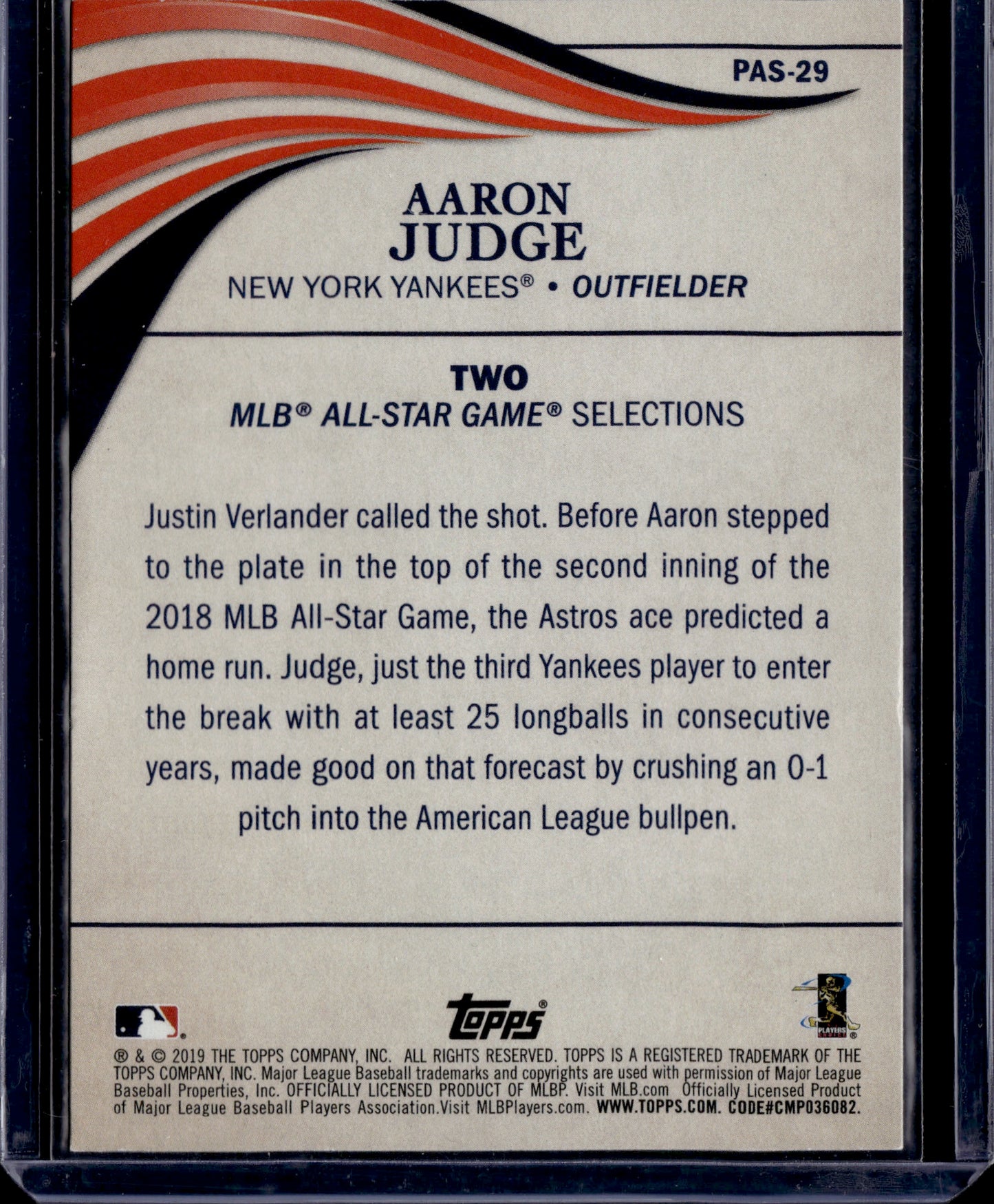2025 Topps Originals 1/1 -2019 Topps Perennial All-Stars Aaron Judge #PAS-29