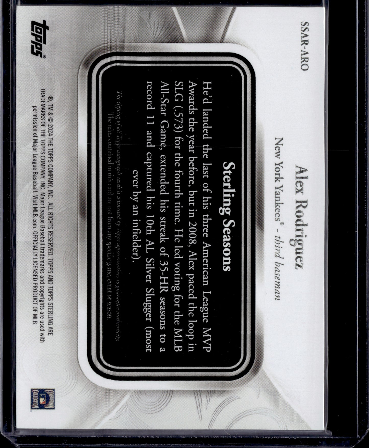 2024 Topps Sterling Alex Rodriguez Sterling Seasons Dual relic auto /25