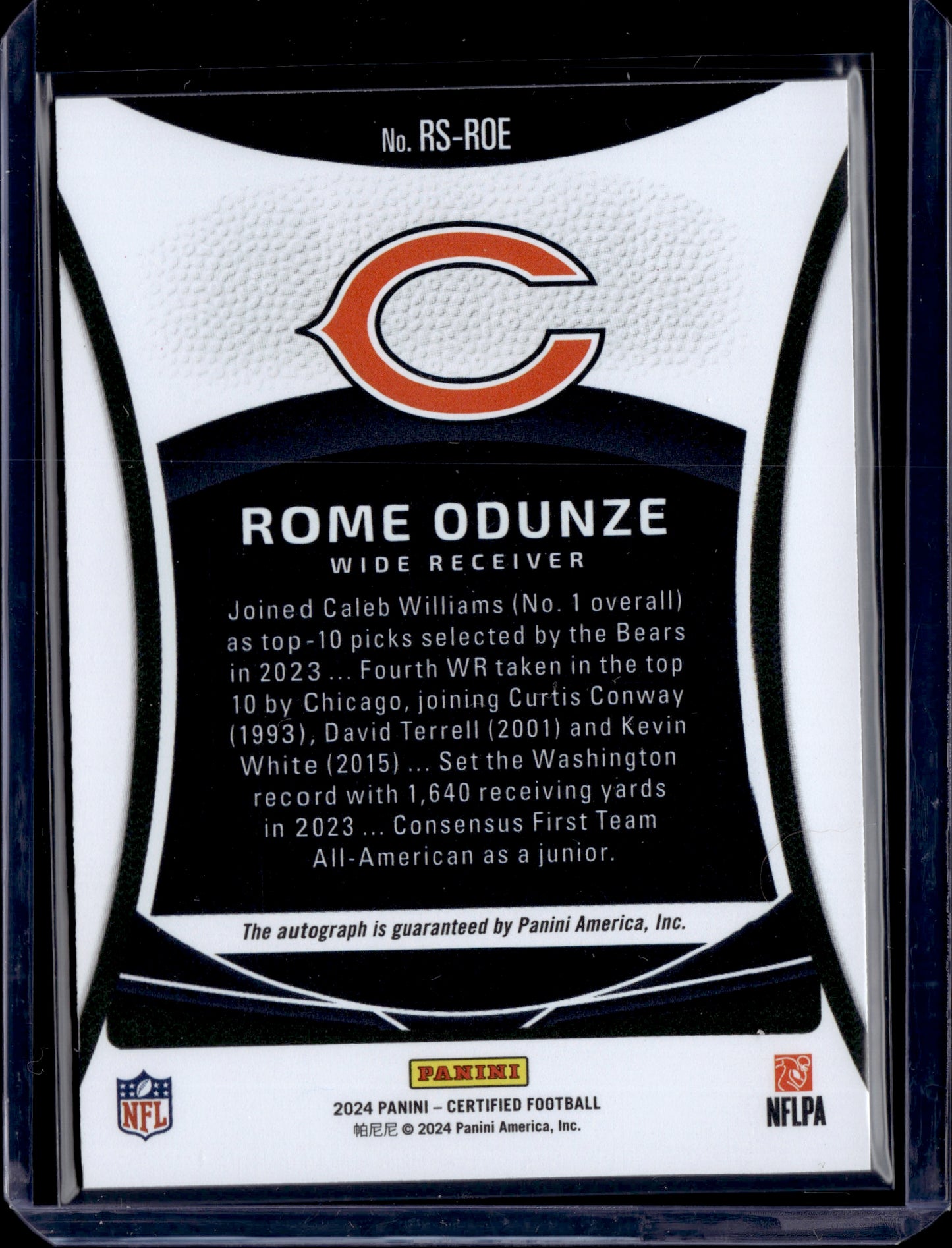 2024 Panini Certified Football Rome Odunze auto #RS-ROE RC 01/10