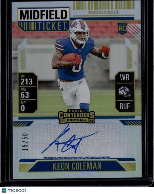 2025 Panini Contenders Football Keon Coleman Midfield Ticket RC auto 15/50