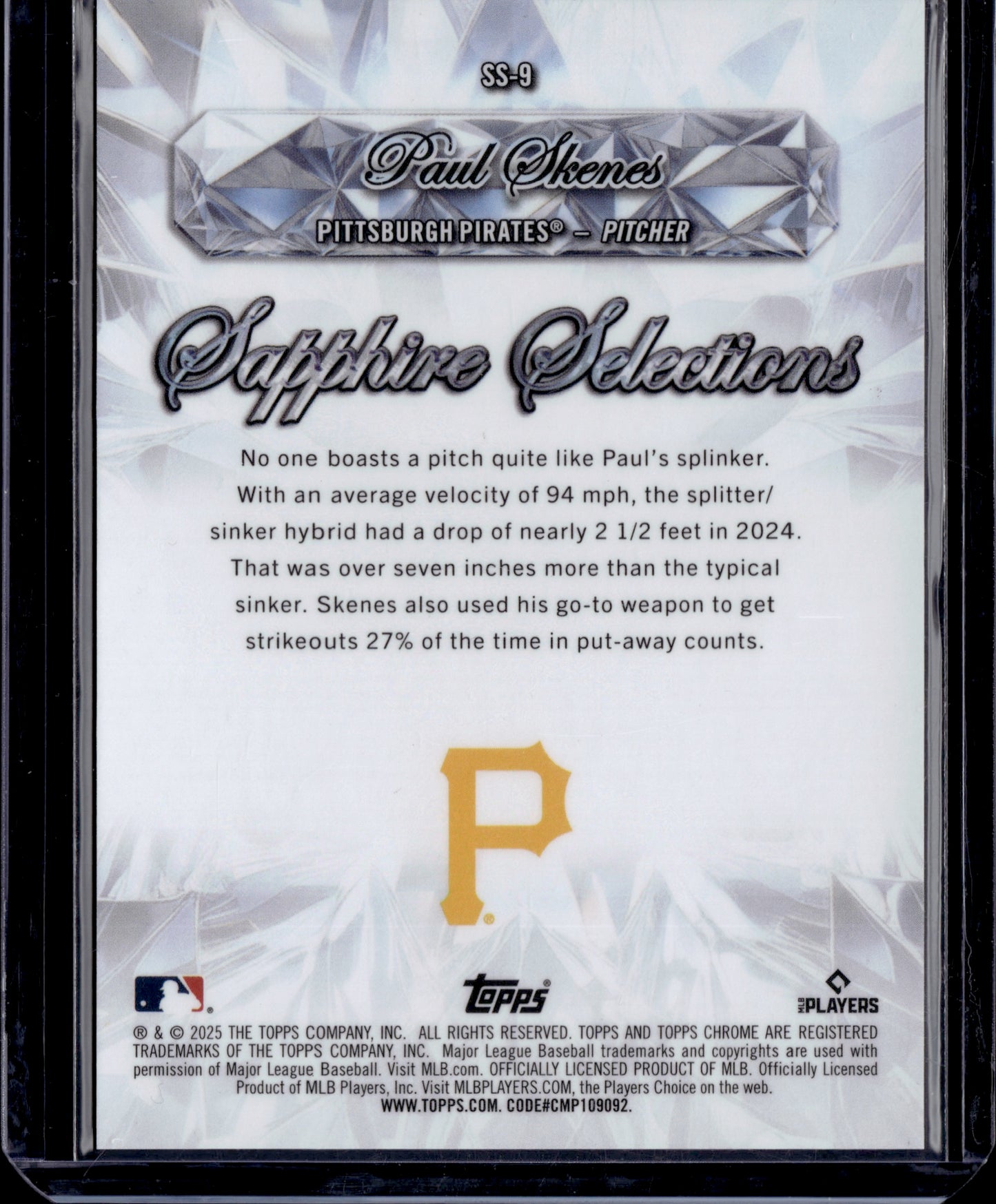 2025 Topps Chrome Sapphire Selections Paul Skenes SP #SS-9