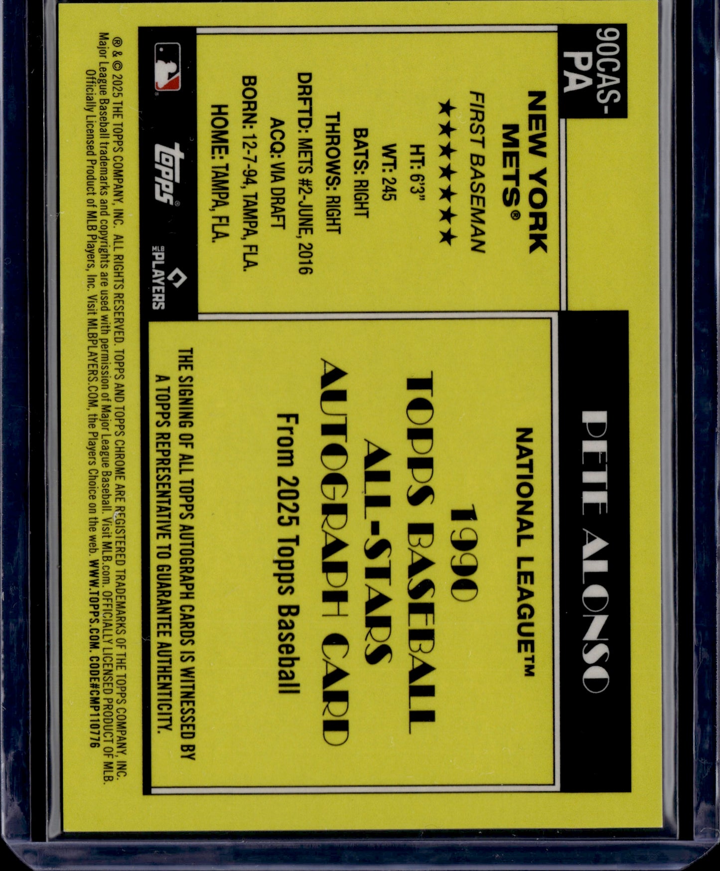 2025 Topps Chrome 1990 Topps Baseball All-Stars Autographs Pete Alonso /25