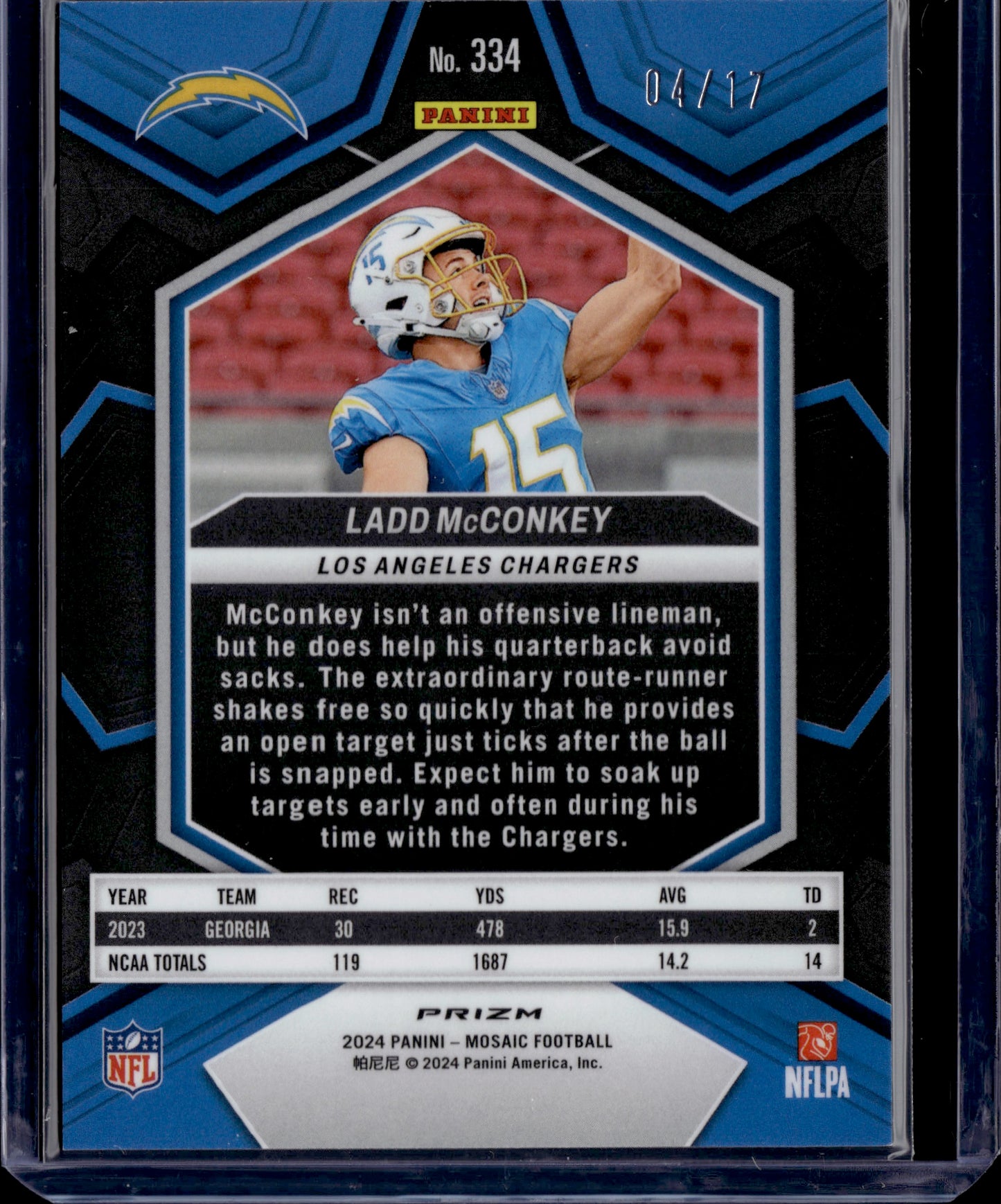 2024 Panini Mosaic Football Ladd McConkey #334 Gold RC /17