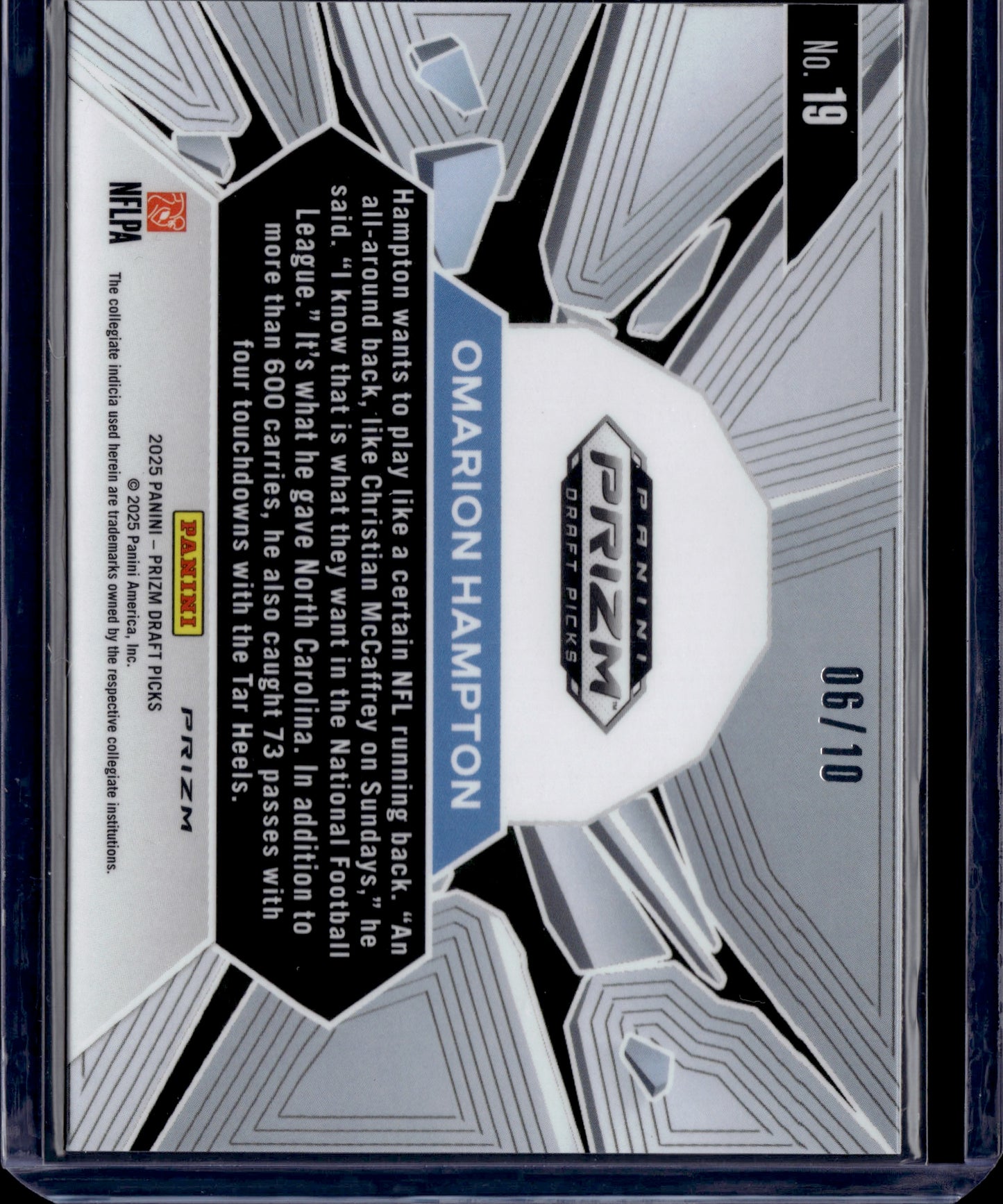 2025 Panini Prizm Draft Picks Omarion Hampton #19 Gold 06/10 RC