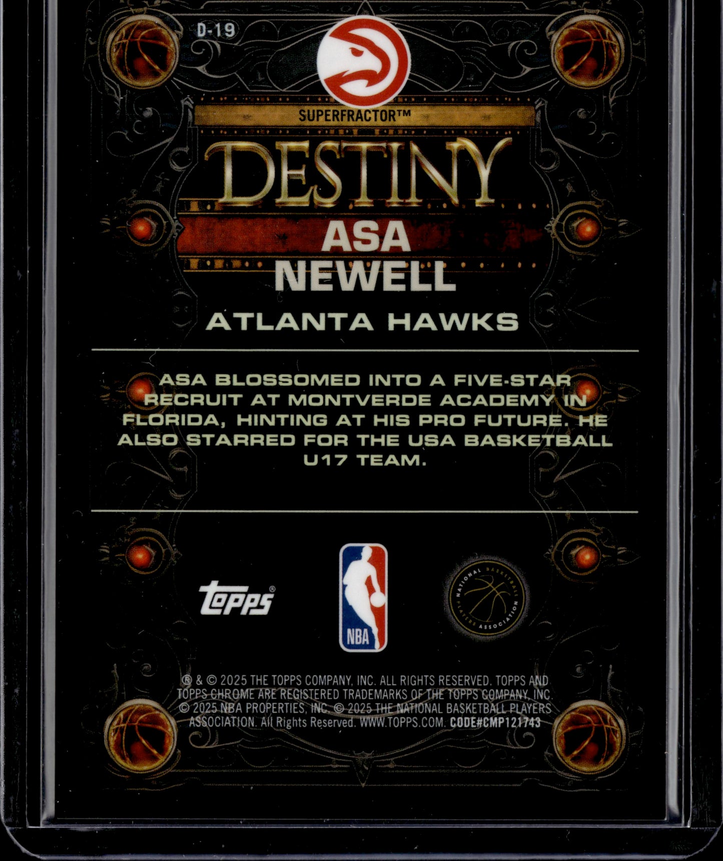 2025 Topps Chrome Destiny Asa Newell Super 1/1 #D-19 Superfractor RC