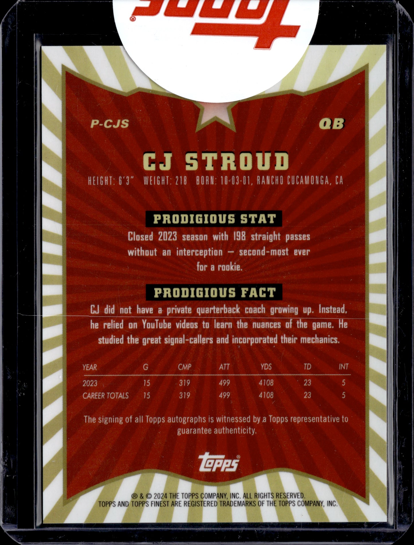 2024 Topps Finest Prodigies CJ Stroud Auto #P-CJS