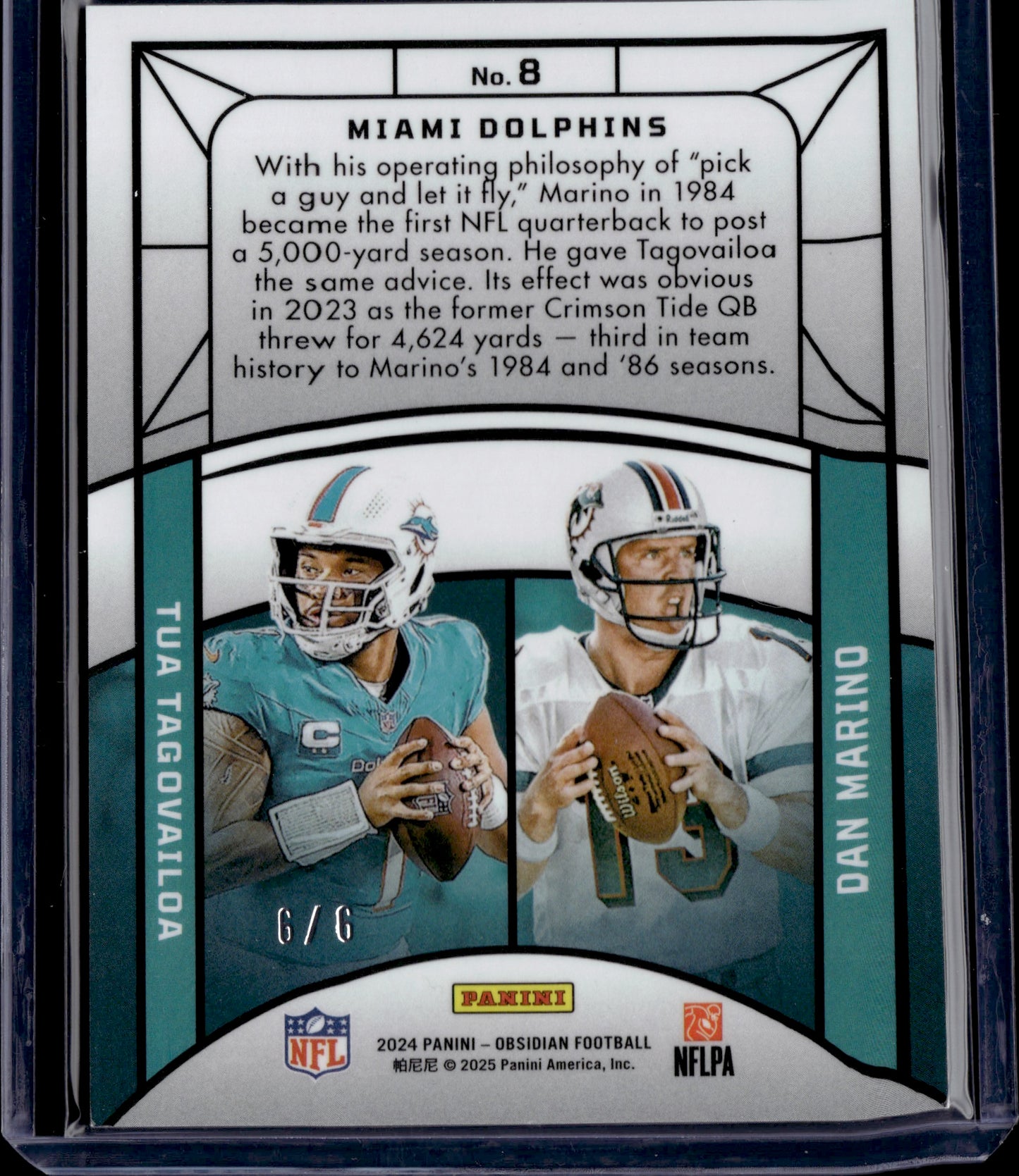 2025 Panini Obsidian Eclipsing Legends Dan Marino Tua Tagovailoa #8 Contra /6