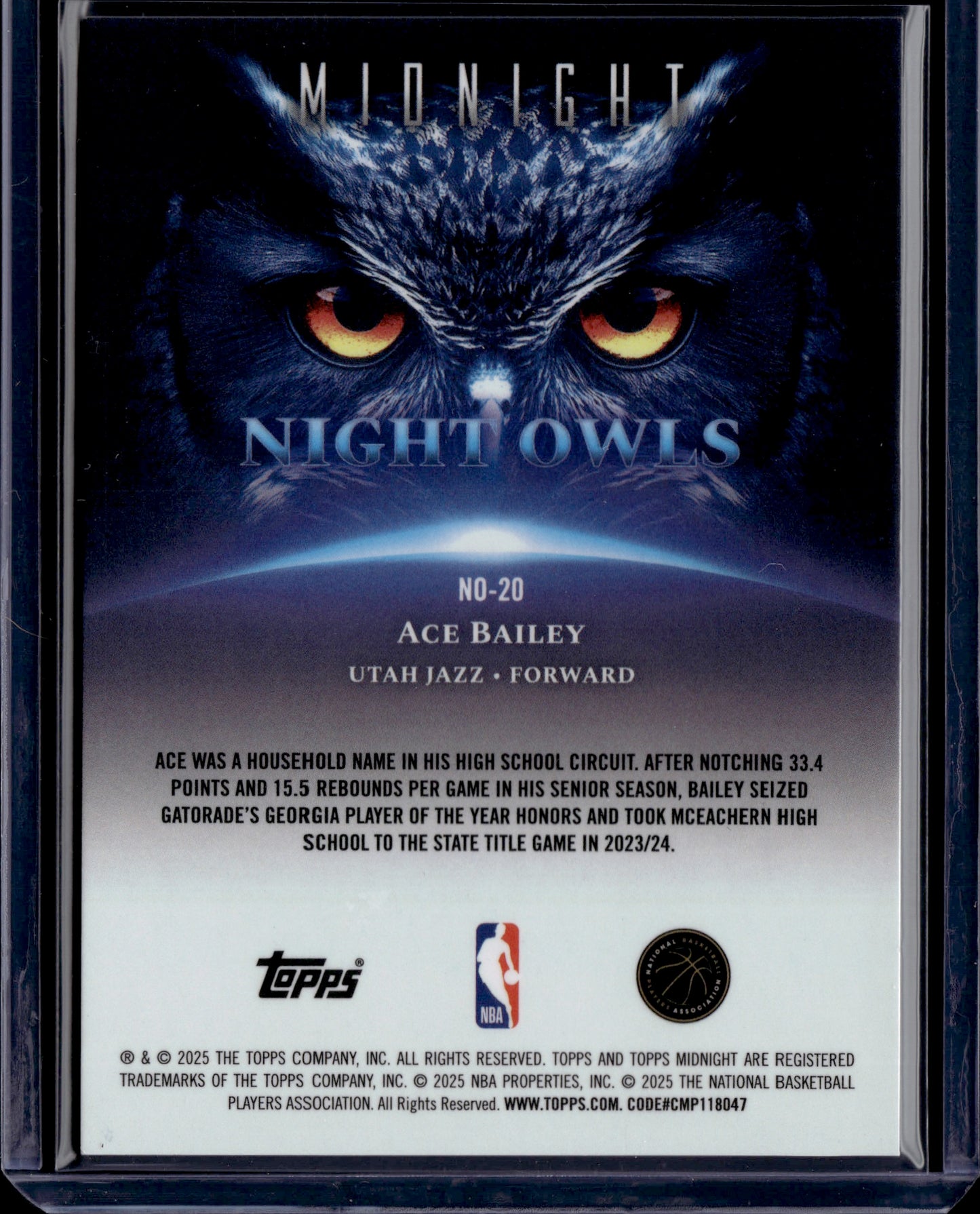 2025 Topps Midnight Night Owls Ace Bailey #NO-20 RC 13/50