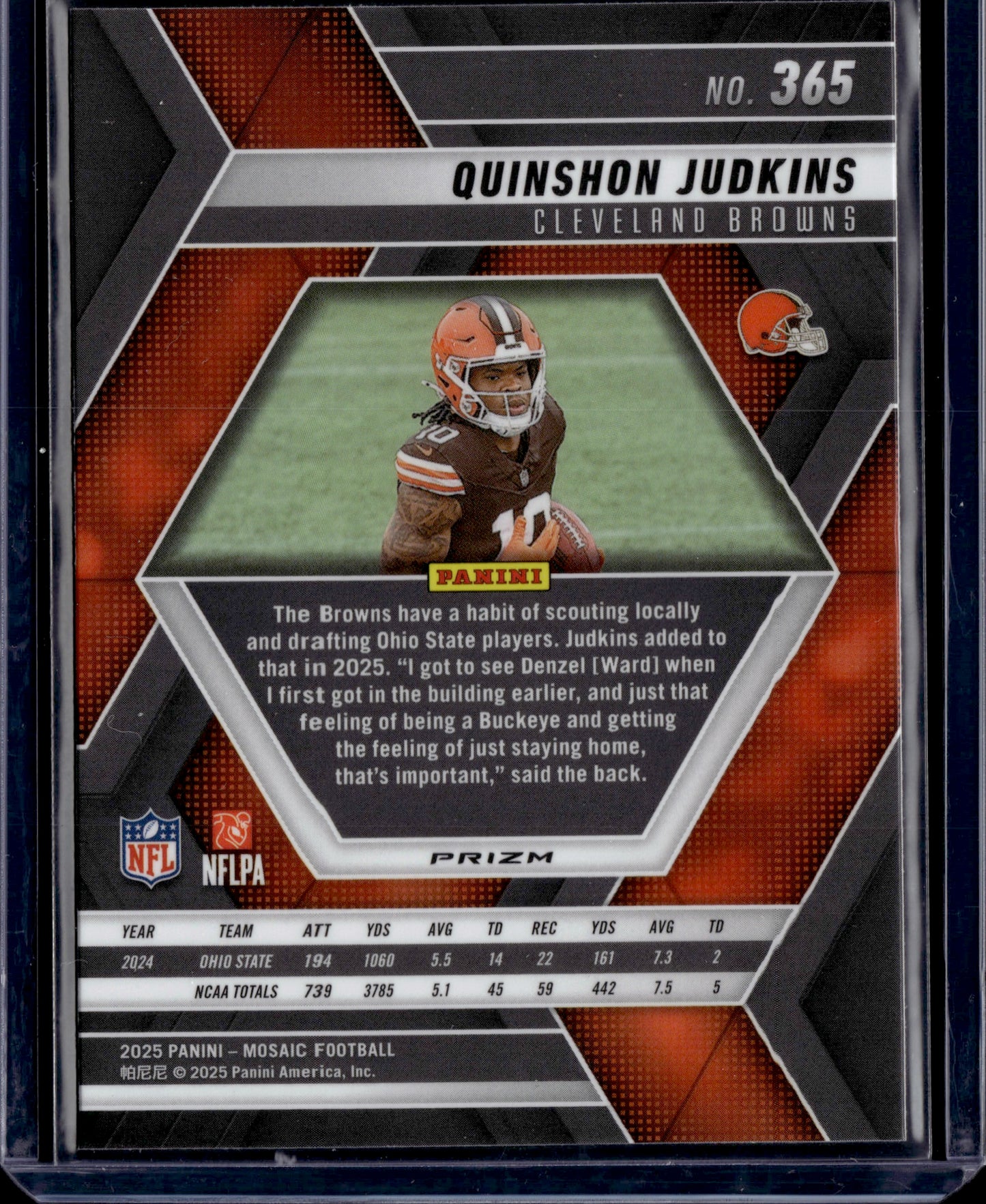 2025 Panini Mosaic Football Quinshon Judkins #365 Genesis RC