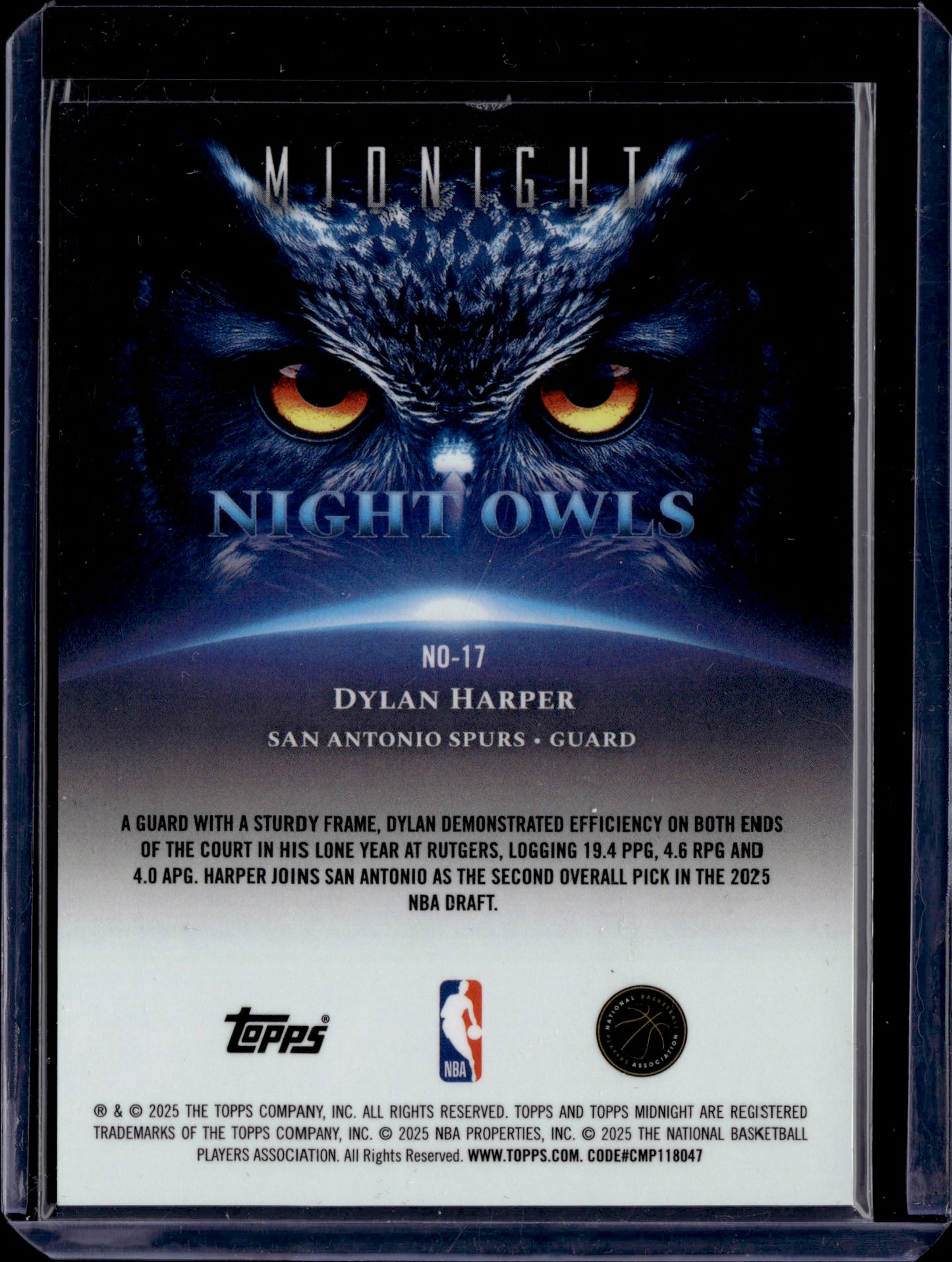 2025 Topps Midnight Night Owls Dylan Harper #NO-17 RC
