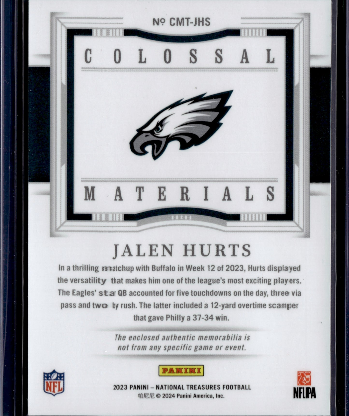 2024 Panini National Treasures Colossal Materials Jalen Hurts /25 Patch