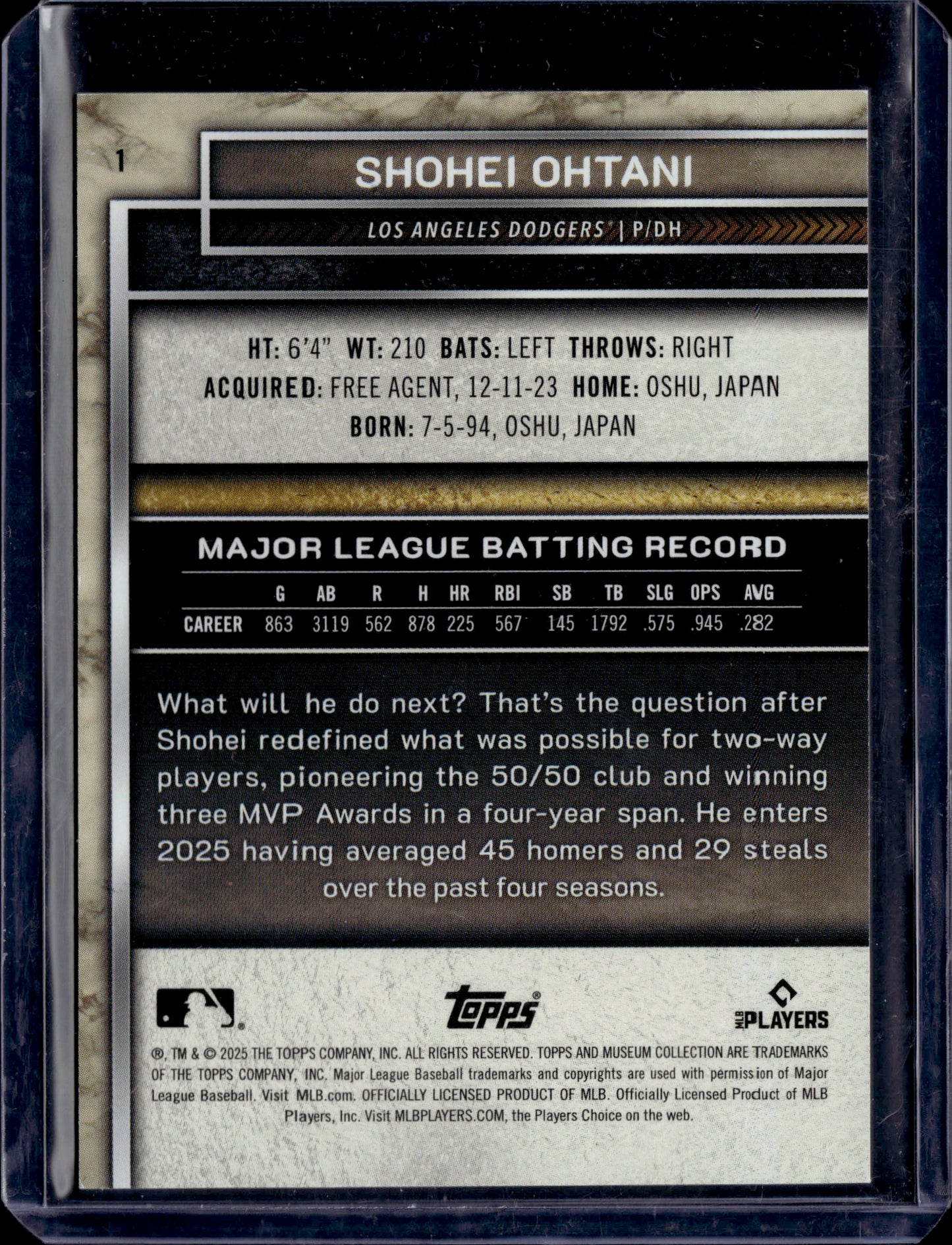 2025 Topps Museum Collection Shohei Ohtani #1 Purple /99