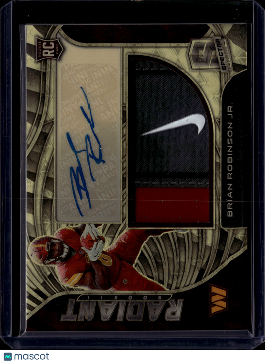2022 Panini Spectra Radiant Rookie Brian Robinson Jr. Nike Patch Auto 1/1