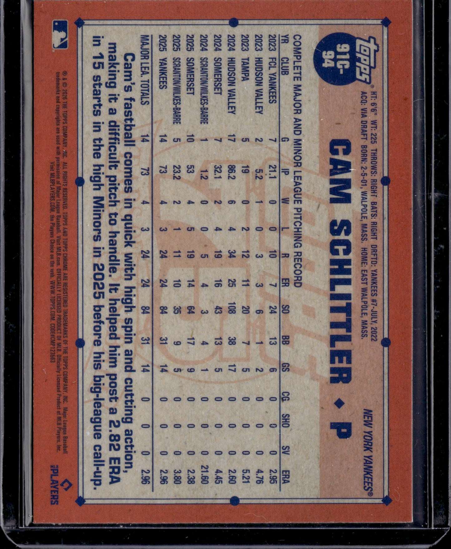 2024 Topps Chrome 75 Years of Baseball Cam Schlittler /99 Green Silver Pack RC