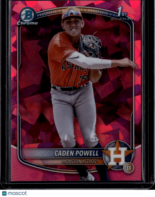 2025 Bowman Chrome Sapphire Caden Powell Padparadscha 1/1 #BCP-212 1st Bowman