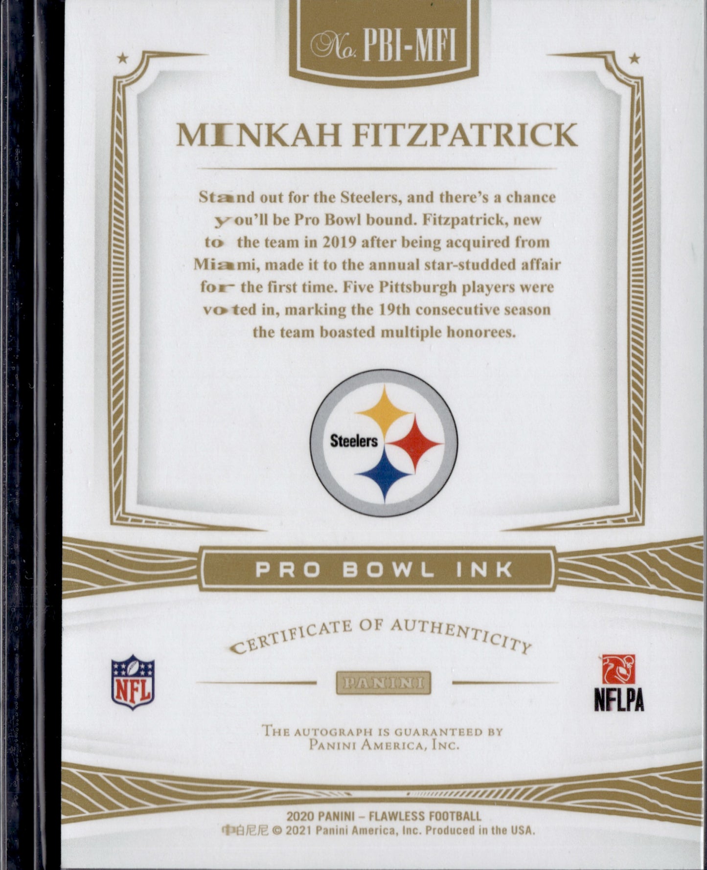 2021 Panini Flawless Pro Bowl Ink Minkah Fitzpatrick #PBI-MF1 Auto /20
