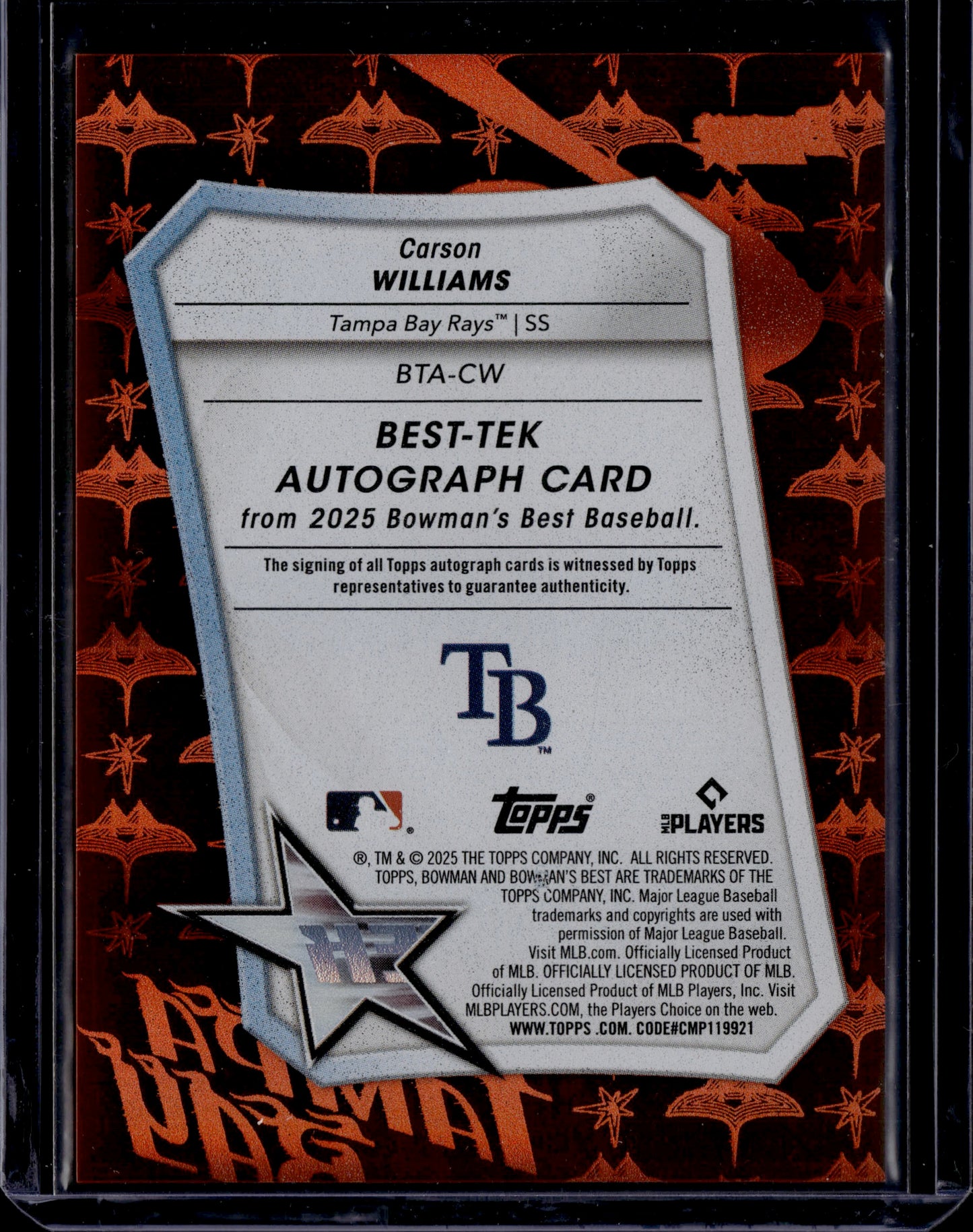 2025 Topps Bowman's Best Best-Tek Carson Williams #BTA-CW Orange Auto /25