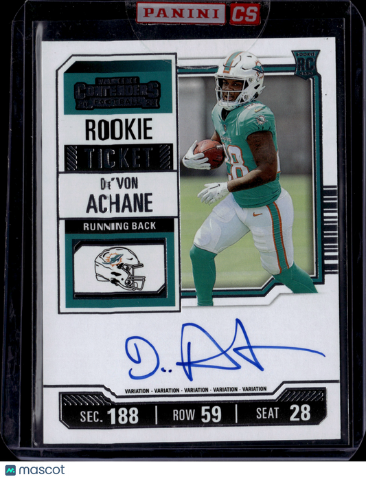 2023 Panini Contenders Football De'Von Achane Rookie Ticket Variation RC Auto