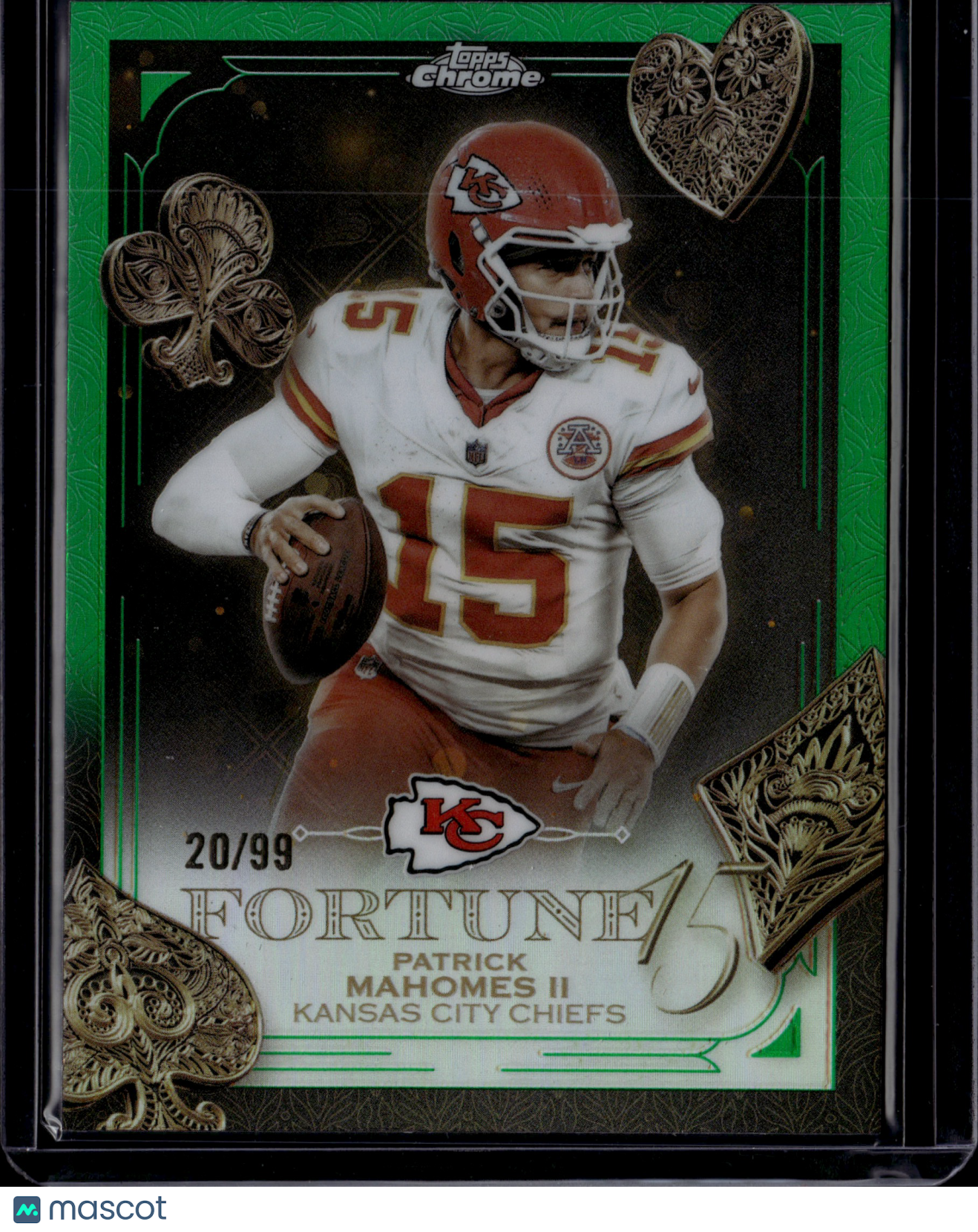 2025 Topps Chrome Fortune 15 Patrick Mahomes II #F15-6 Green 20/99