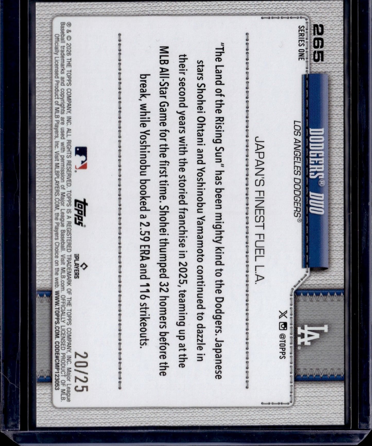 2026 Topps Series 1 Yoshinobu Yamamoto Shohei Ohtani #265 Orange /25