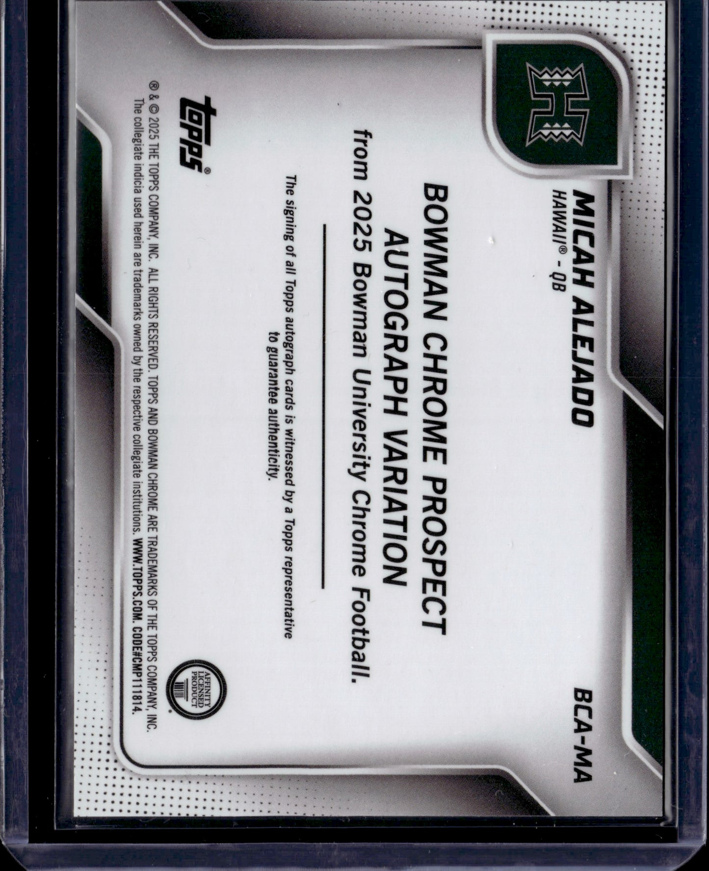 2025 Topps Bowman University Chrome Football Micah Alejado Gold Auto /50